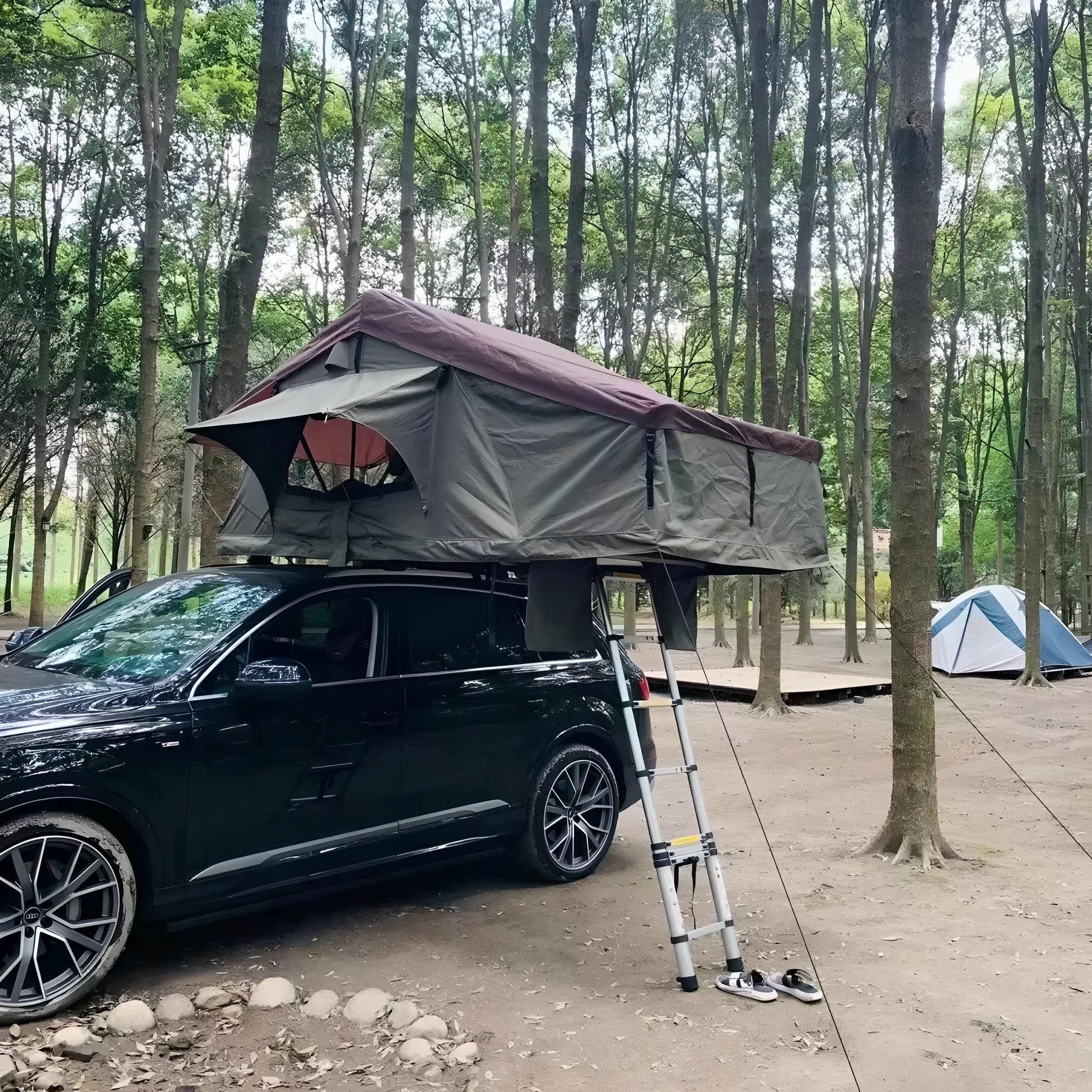 TZIpower Dachzelt Autodachzelt Softcase 2 Größen, bis zu 5 Personen Khaki/Grün Schwarz, Personen: 5