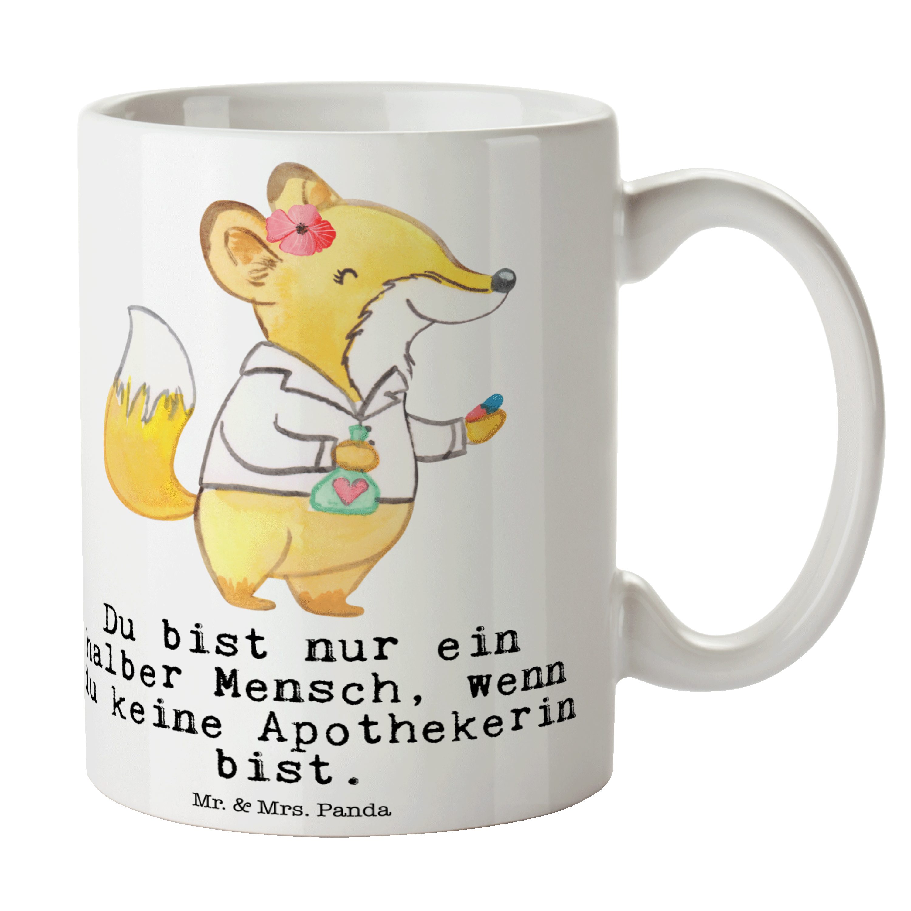 Mr. & Mrs. Panda Tasse Apothekerin mit Herz - Weiß - Geschenk, krank, Danke, Porzellantasse, Keramik