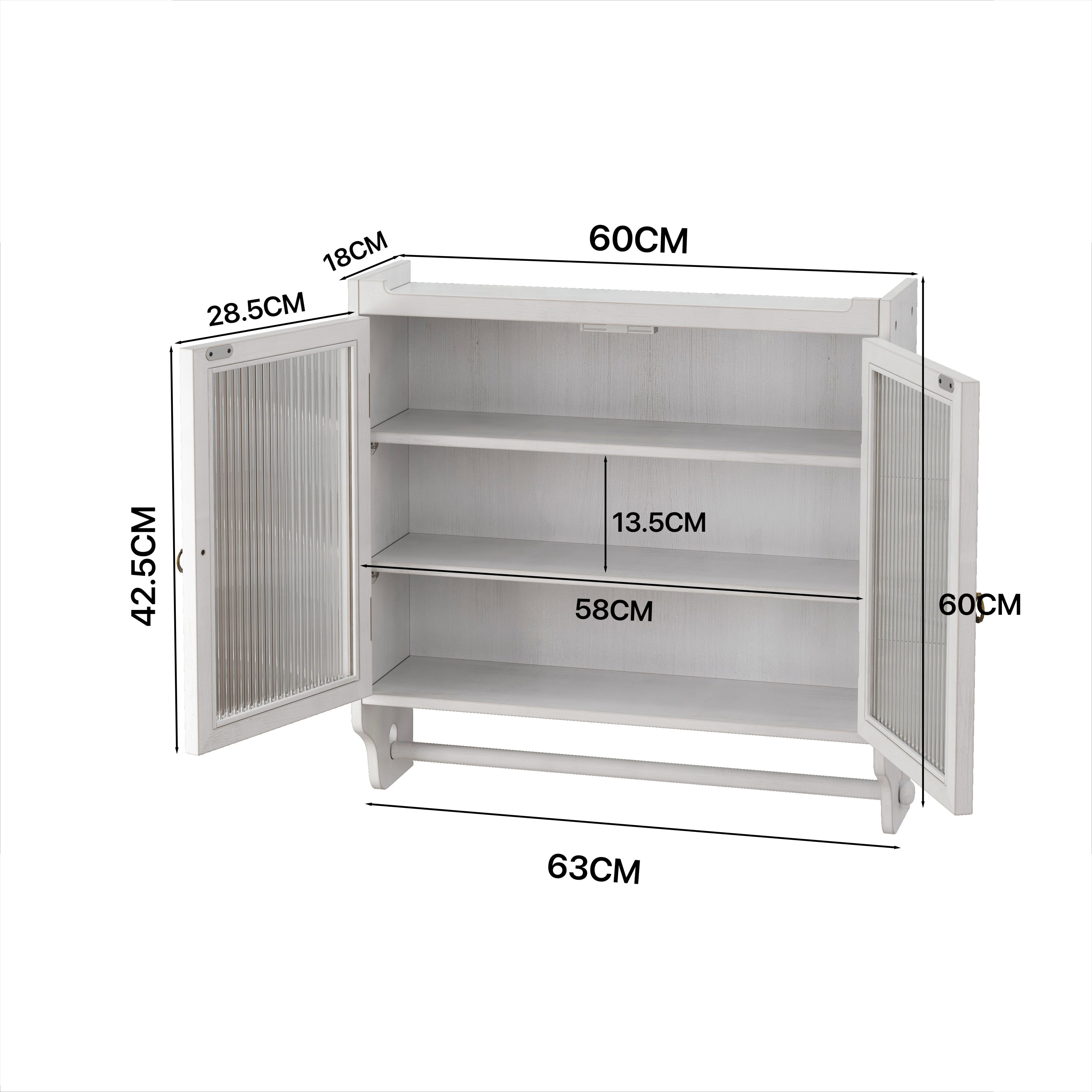 FANNOU Hängeschrank Glastür Vintage Doppeltür Wandschrank, 63 x 60 x 18 cm für Badezimmer, Küche, Esszimmer