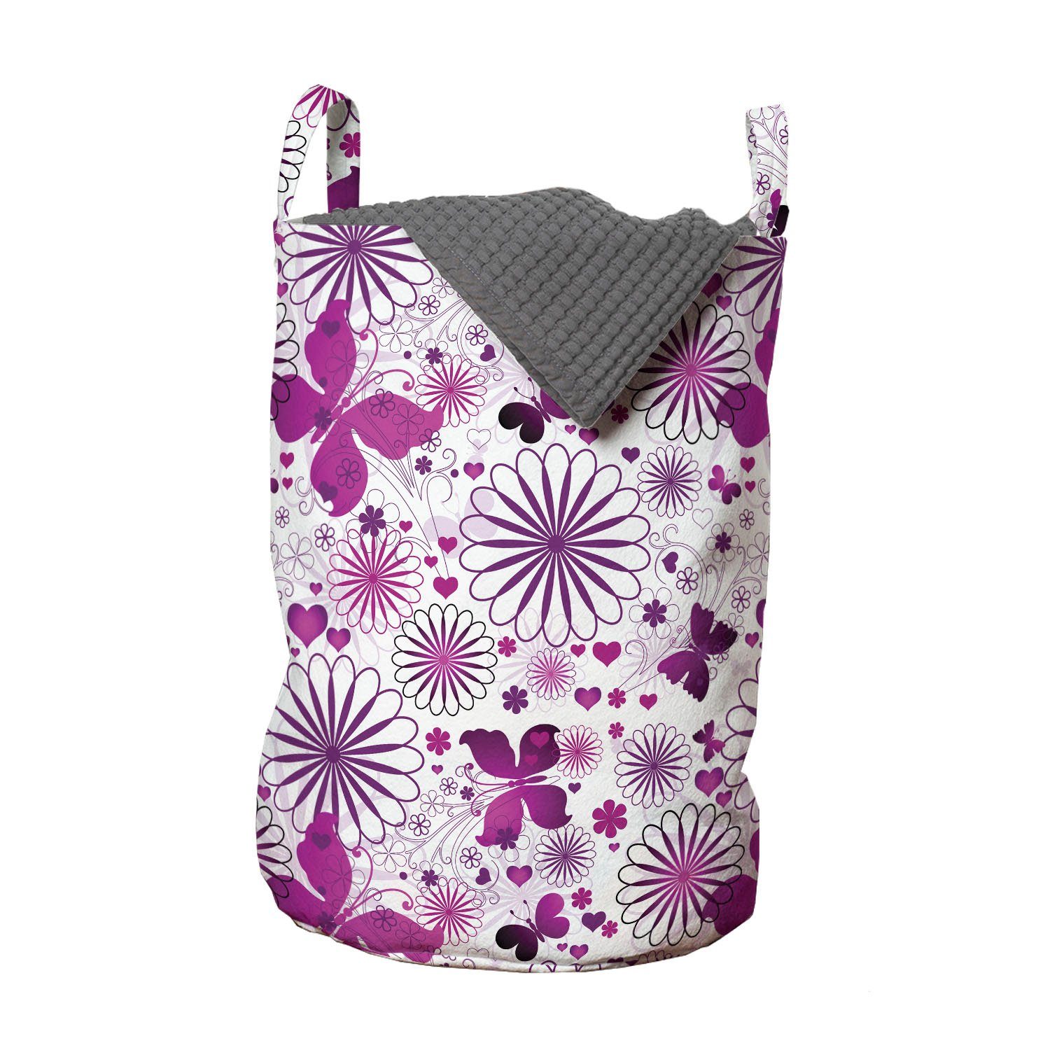 Abakuhaus Wäschesäckchen Wäschekorb mit Griffen Kordelzugverschluss für Waschsalons, Schmetterling Lila Farbe Fauna