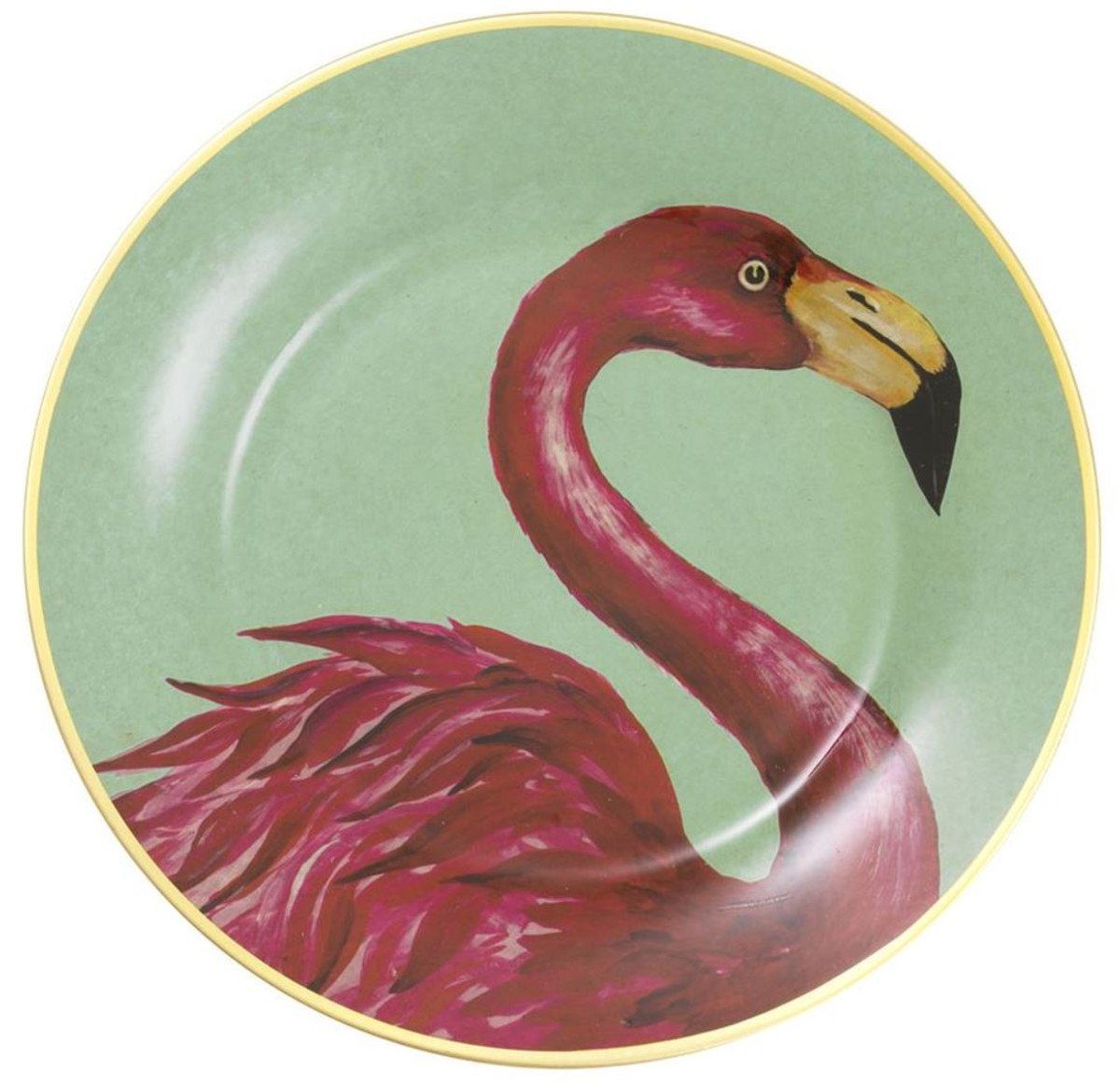 Casa Padrino Dekoobjekt Deko Federn Ø Mehrfarbig Wandteller Porzellan 27 cm Flamingos & / Luxus Set - 8er Gold Wanddeko