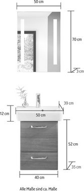Saphir Badmöbel-Set Quickset 328 2-teilig, Waschplatz mit Keramik-Waschtisch und Spiegel, (Set), inkl. Touchsensor, mit Türdämpfern, 1 Tür und 1 Schublade, 50 cm breit
