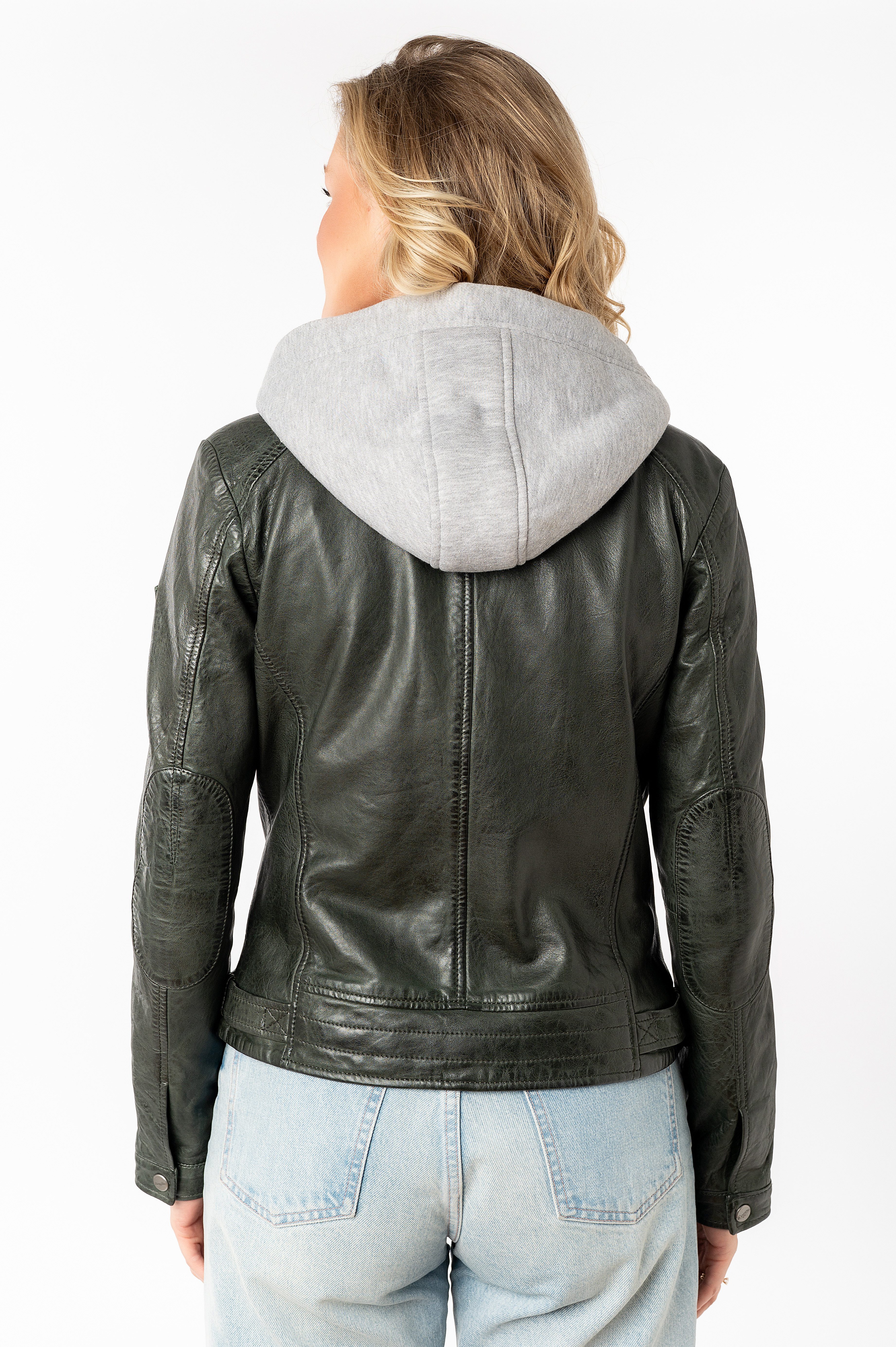 Mauritius Lederjacke MWAleni mit Jerseykapuze und Stehkragen
