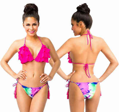Samegame Triangel-Bikini Triangel Bikini Set Neckholder Bikini Badeanzug gerüschtes-Top, Slip, in pink gemustert