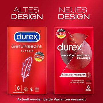 durex Kondome Gefühlsecht Classic, 8 St., mit Easy-On-Form, & Silikongleitgel