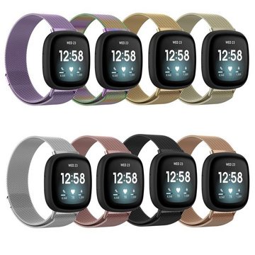 Wigento Smartwatch-Armband Für Fitbit Versa 4 + 3 / Sense 1+ 2 Magnet Metall Watch Uhr Ersatz Armband Lila
