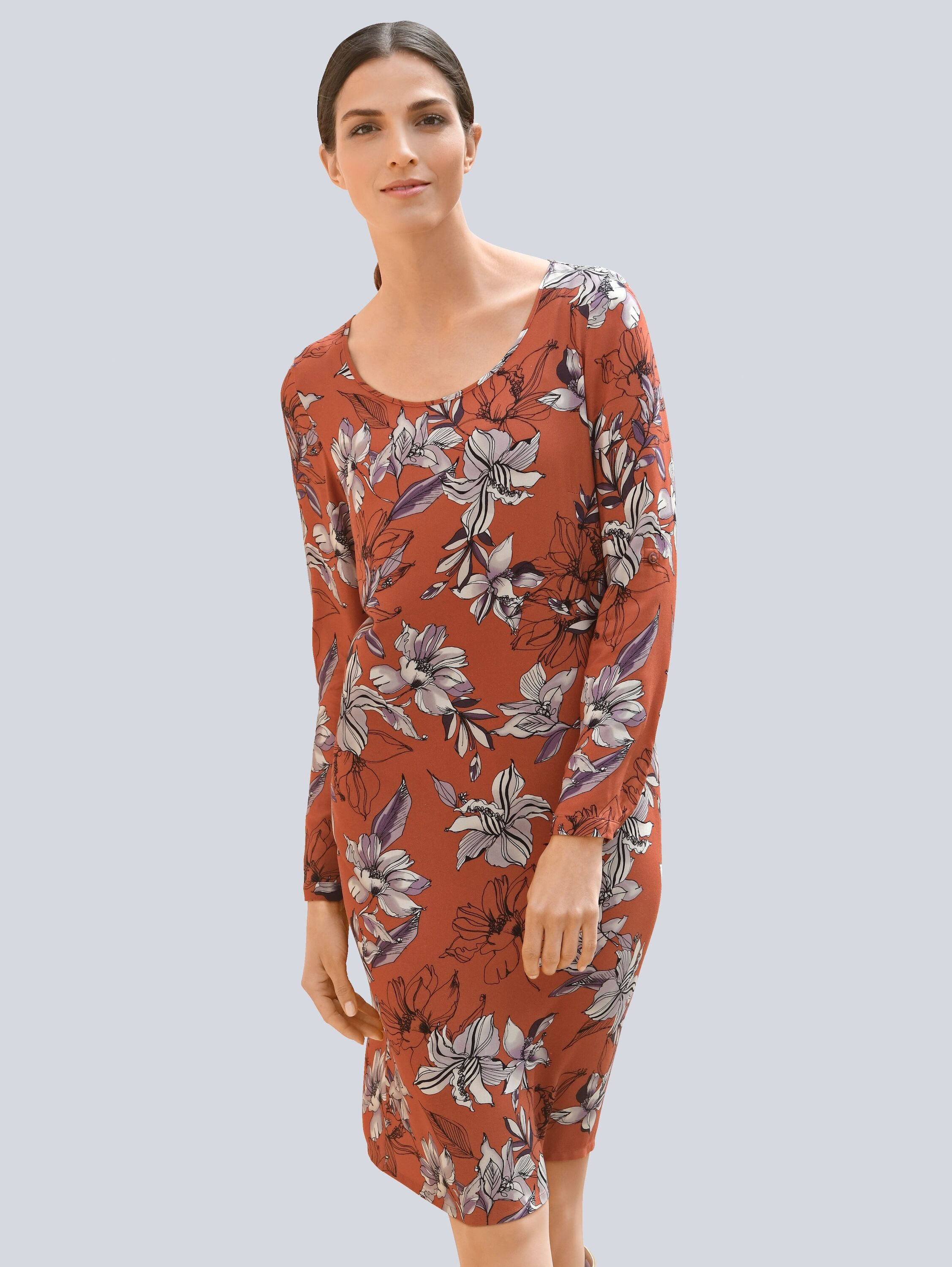 Alba Moda Druckkleid Kleid mit Krempelärmel