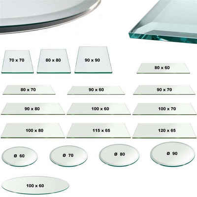 HOOZ Tischplatte Glasplatte 125x65x0,6 cm mit Facettenschliff - Klarglas, rechteckig