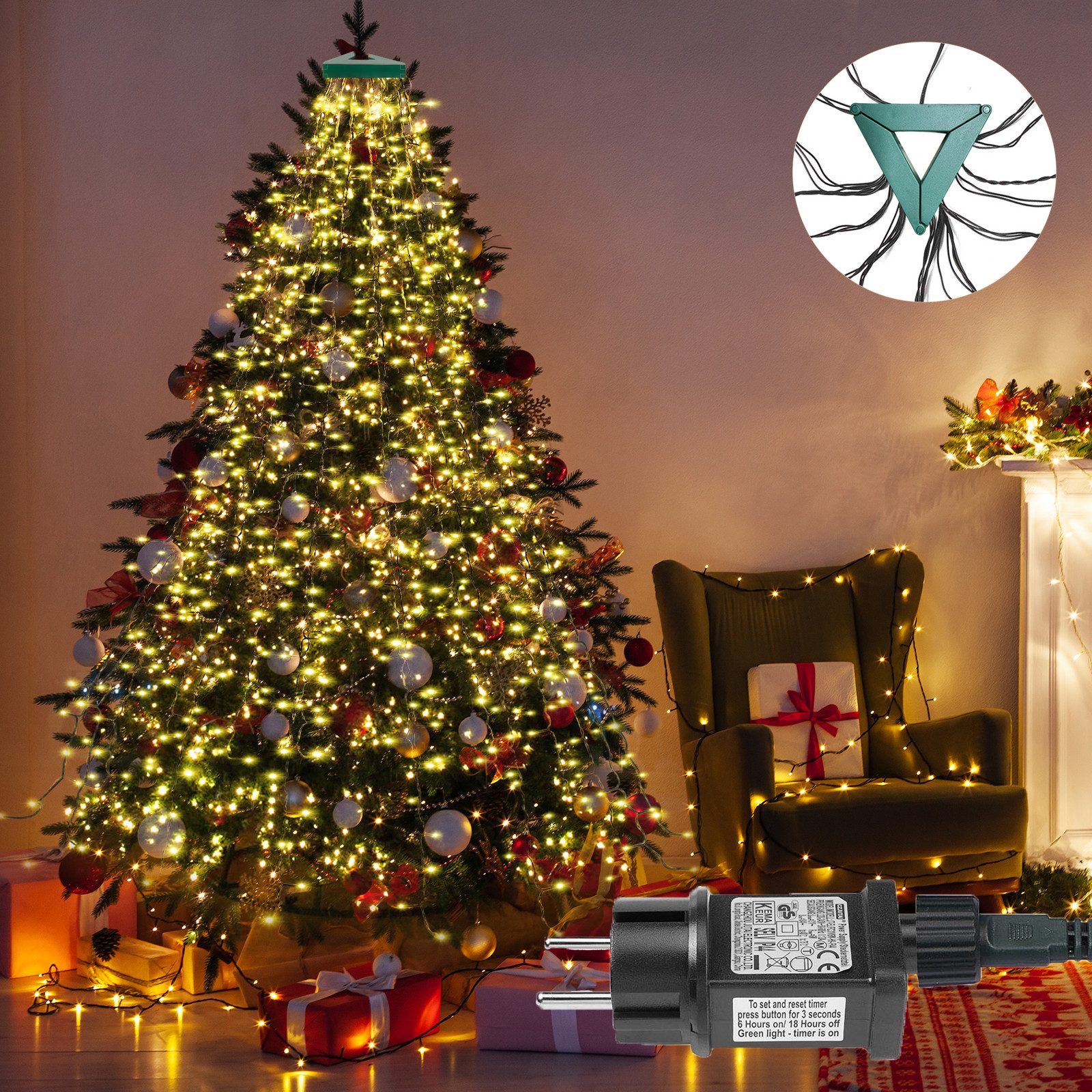 Qualra LED-Lichterkette Weihnachtsbaum LED Lichterkette mit Sternspitze, 8 Modi Weihnachtsdekor