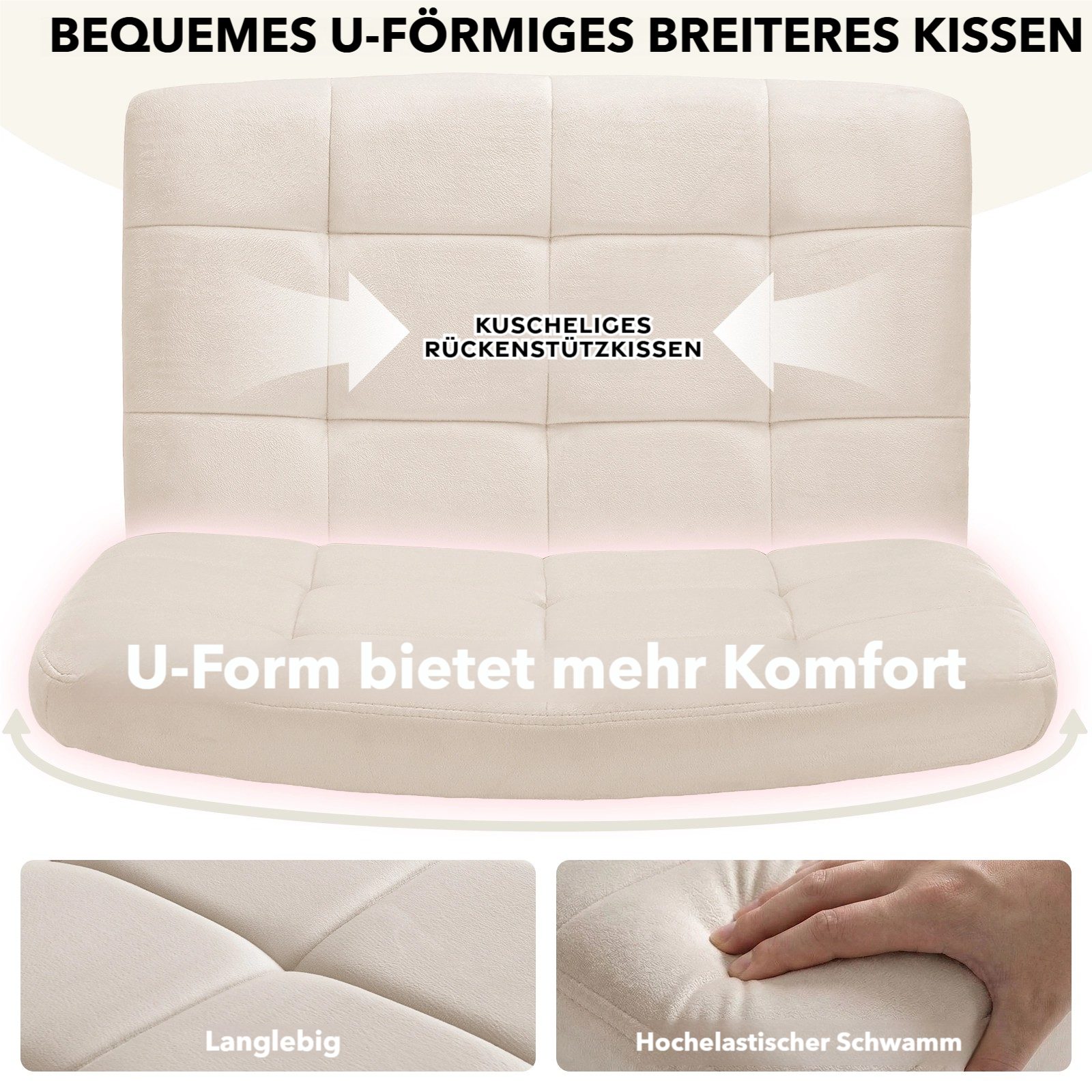 TLGREEN Drehstuhl Drehbürostuhl aus Samt mit Rollen,ohne Armlehnen (360° drehbar, höhenverstellbar), Sitzkissen aus 10 cm hochelastischem Schaum, belastbar bis  – Bild 5 von 5