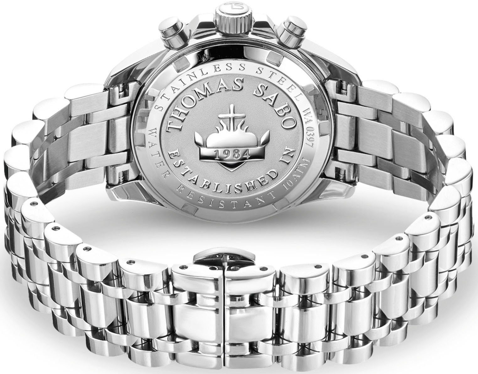 THOMAS SABO Chronograph DIVINE CHRONO WA0397-201-201-38 MM, Quarzuhr, Armbanduhr, Damen, Datum, Stoppfunktion, 12/24-Std.-Anzeige