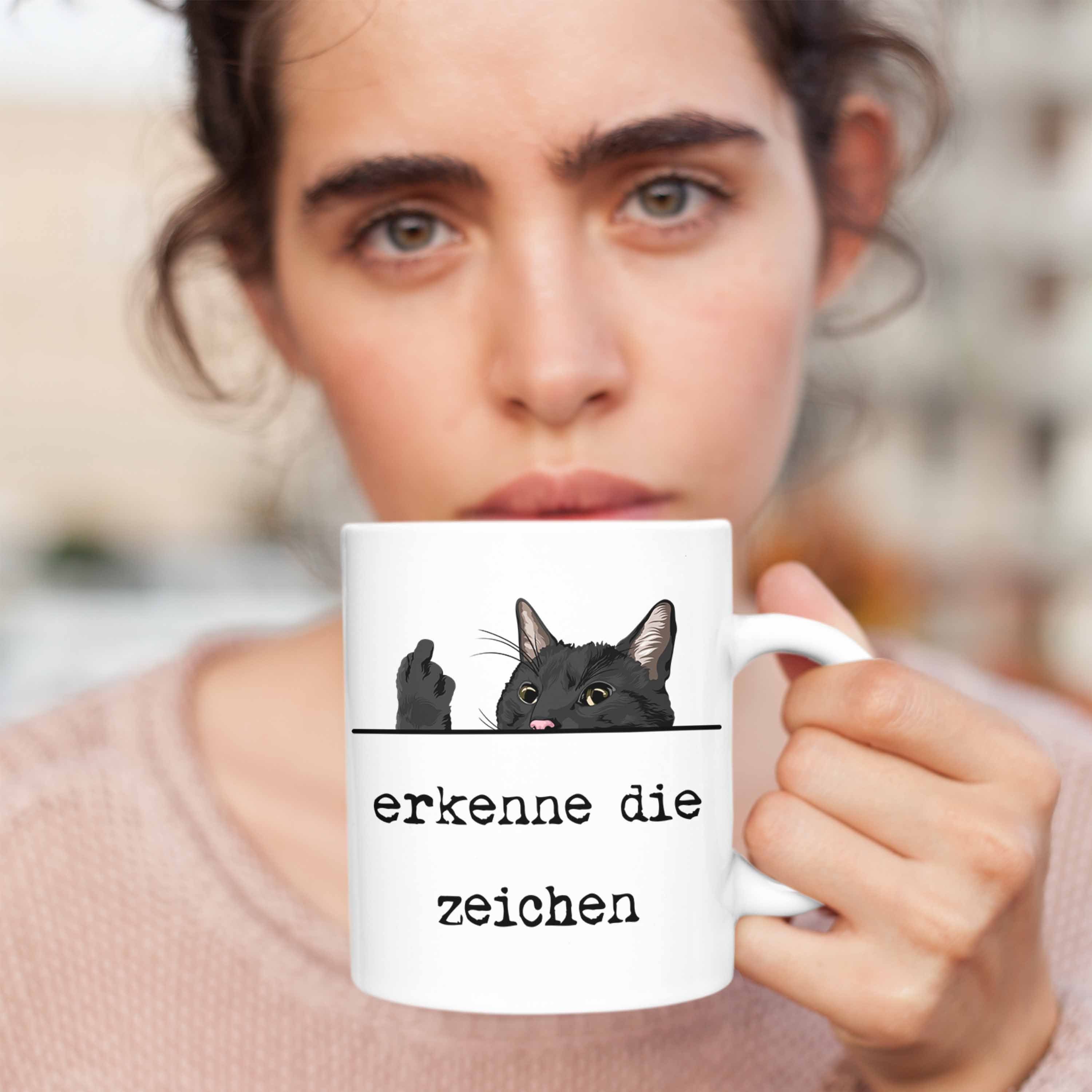 Zeichen Tasse Trendation Tasse Geschenk für Katze Erkenne - weiss Katzenliebhaber Kollegin Die Mittelfinger Trendation Frauen