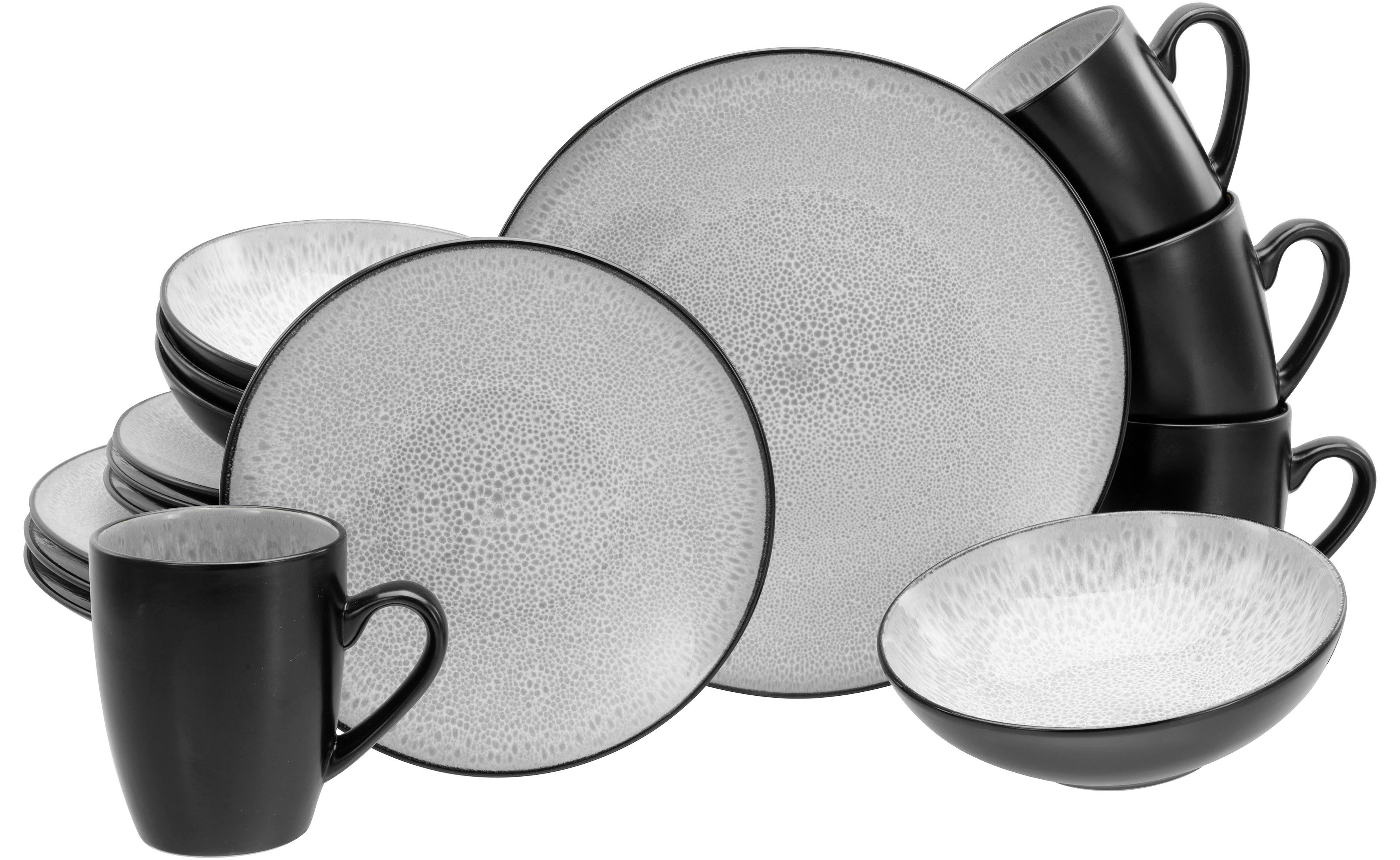 OTTO home Kombiservice modernes Geschirr-Set, Service Gullak (16-tlg), 4 Personen, Steinzeug, mit Reaktivglasur, spülmaschinengeeignet & mikrowellengeeignet