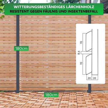 Endorphin Zaun Rhombus-Sichtschutzzaun Lärche, 2x Elemente [180x180cm] & 3x Alu-Pfos