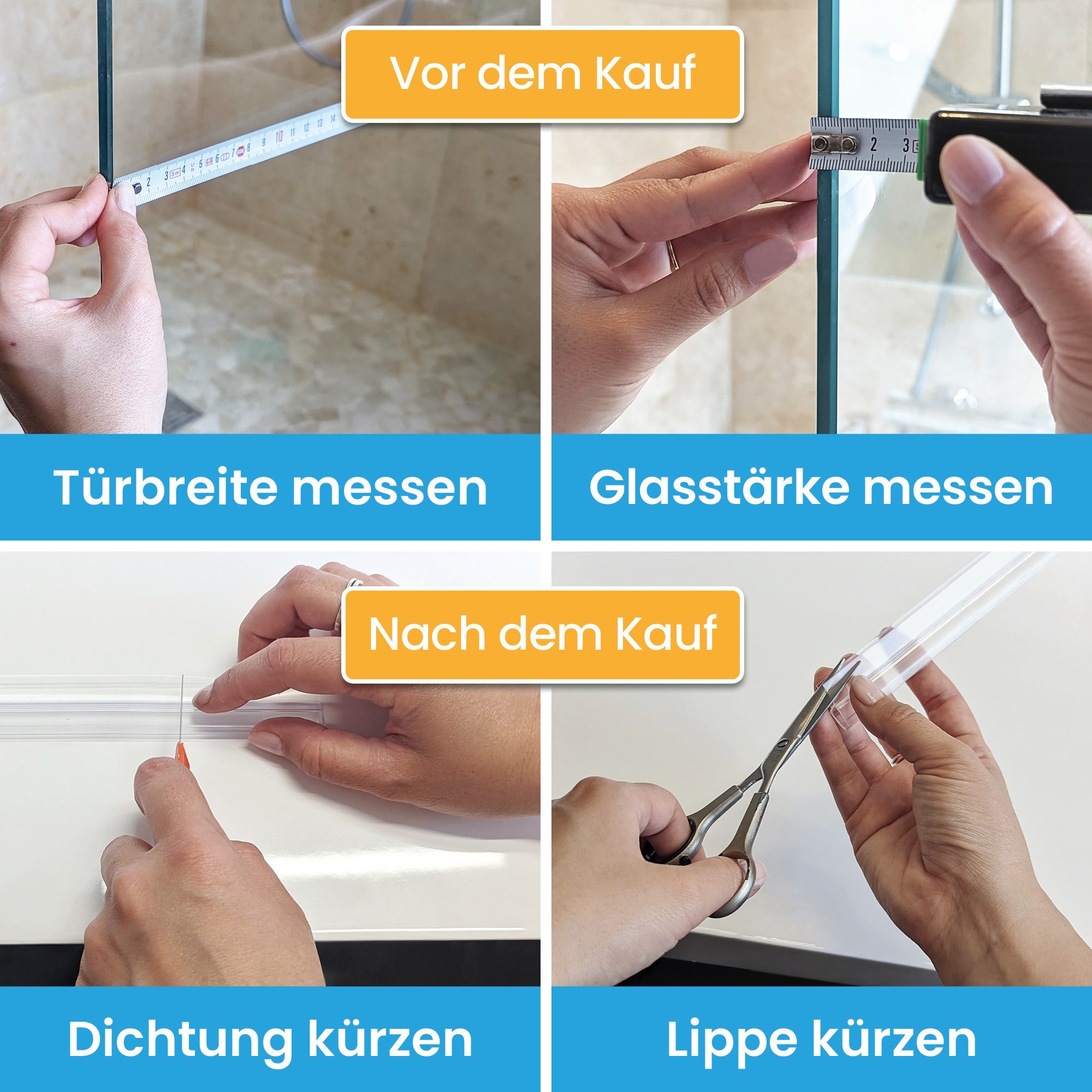 Bächlein Duschdichtung Duschtürdichtung - 6 bis 10 mm Glasstärke, UV- und schimmelbeständig