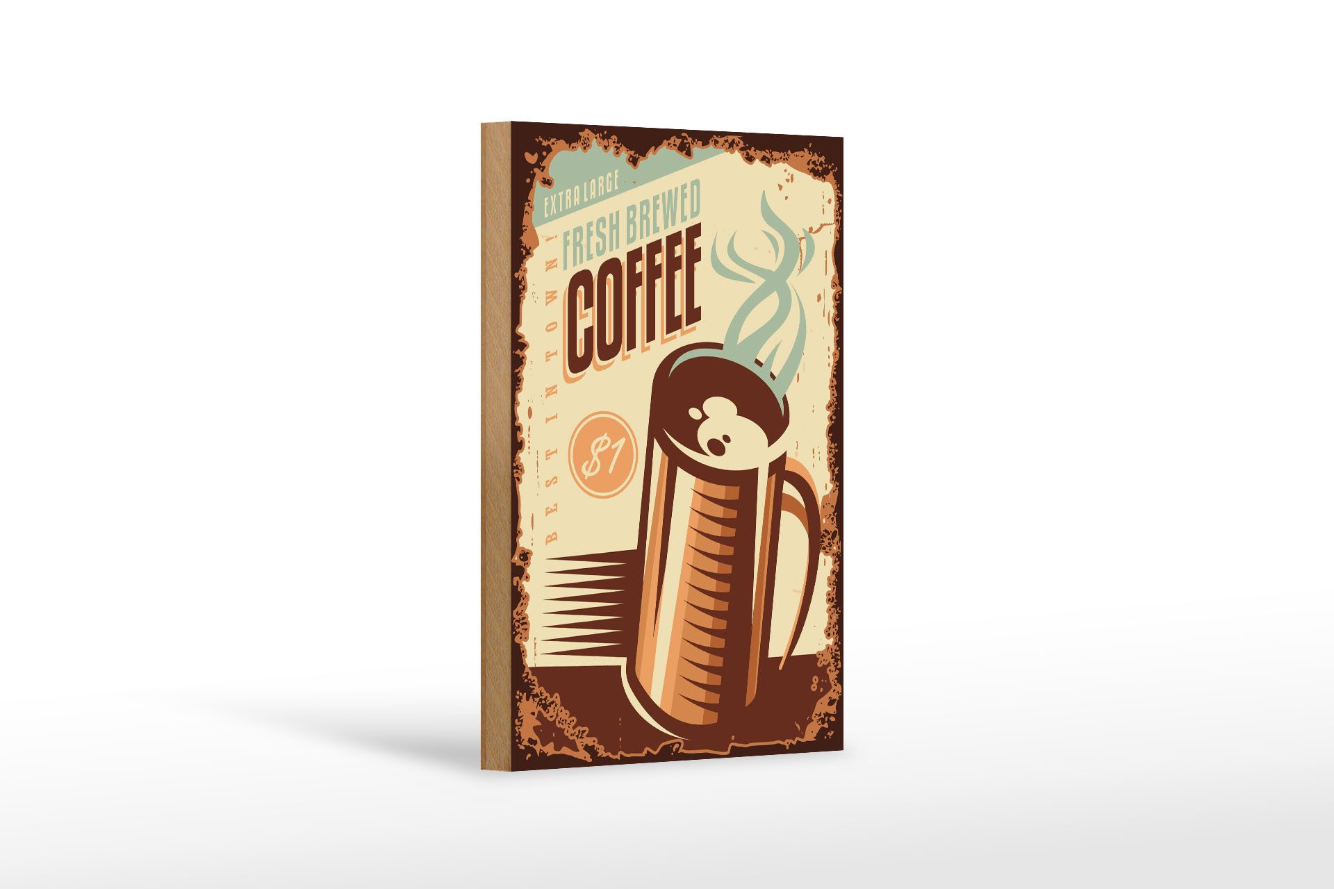 Holzbild Retro 12x18 cm Kaffee fresh brewed Coffee $1