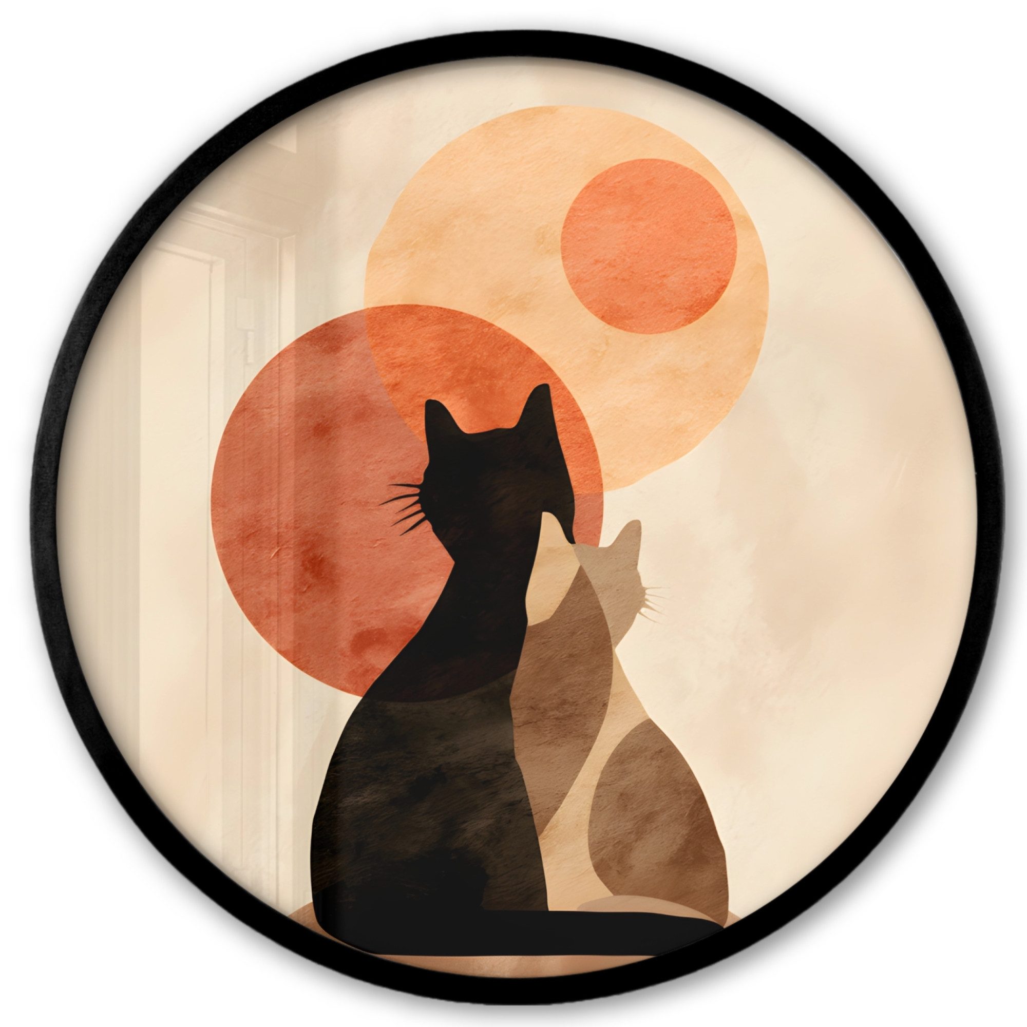 MuchoWow Плакат Rund - Katzen - Schwarz - Abstrakt - Kreise, (1 St), Runde Wandbilder, Deko für Wohnzimmer und Schlafzimmer, 40x40 cm
