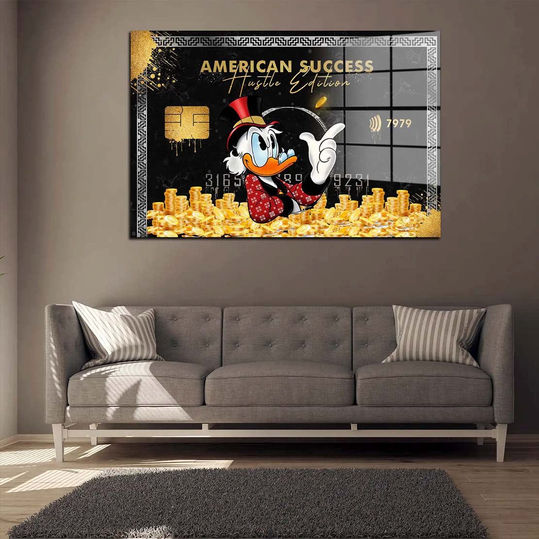 Artedinoi Acrylglasbild Duck Acrylglasbild Wandbild Karte Motivation Pop Art Comic Rot XXL, Comic-Erpel mit Erfolgs-Spielkarte