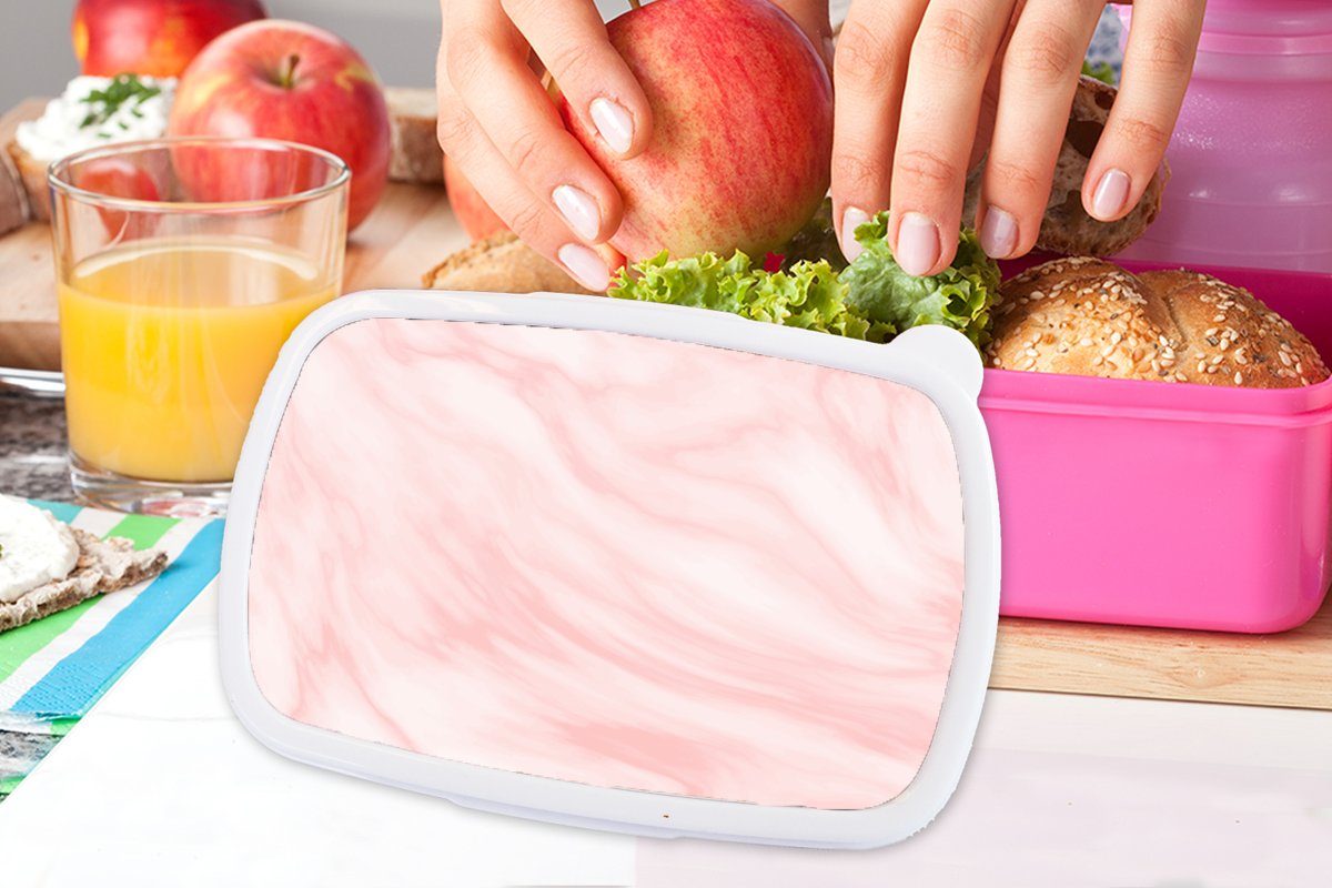 Weiß Marmor für Mädchen, Kunststoff Brotbox Rosa Kunststoff, - Marmoroptik, Kinder, Snackbox, Luxus - Brotdose - MuchoWow (2-tlg), Erwachsene, Lunchbox -