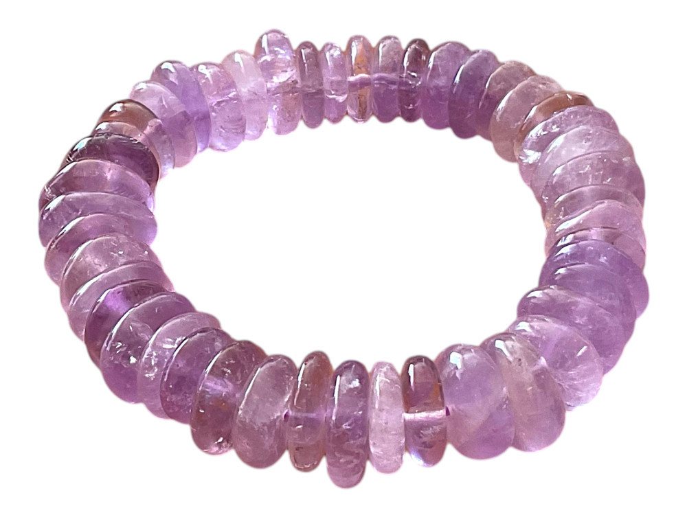 Steinfixx® Perlenarmband Amethyst Rondell I Elegante violette Farbgebung I 18 cm (Größe der Rondelle 12mm, 1-tlg., incl. Geschenkverpackung), AAA-Qualität aus Brasilien