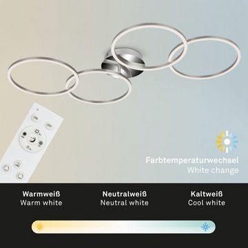 Briloner Leuchten LED Deckenleuchte 3537-018, CCT Farbtemperatursteuerung, Fernbedienung, dimmbar, schwenkbar, Nachtlicht, Speicherfunktion, LED fest verbaut, Kaltweiß, Neutralweiß, Tageslichtweiß, Warmweiß, Deckenlampe, 95,8x53x10cm, Chrom-Alu, 30W, Wohnzimmer, Schlafzimmer