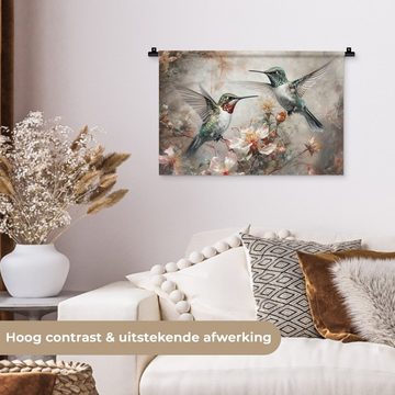 MuchoWow Wanddekoobjekt Kolibri - Vögel - Blumen - Pflanzen, Wanddeko für Wohnzimmer, Schlafzimmer, Kleid, Wandbehang, Kinderzimmer