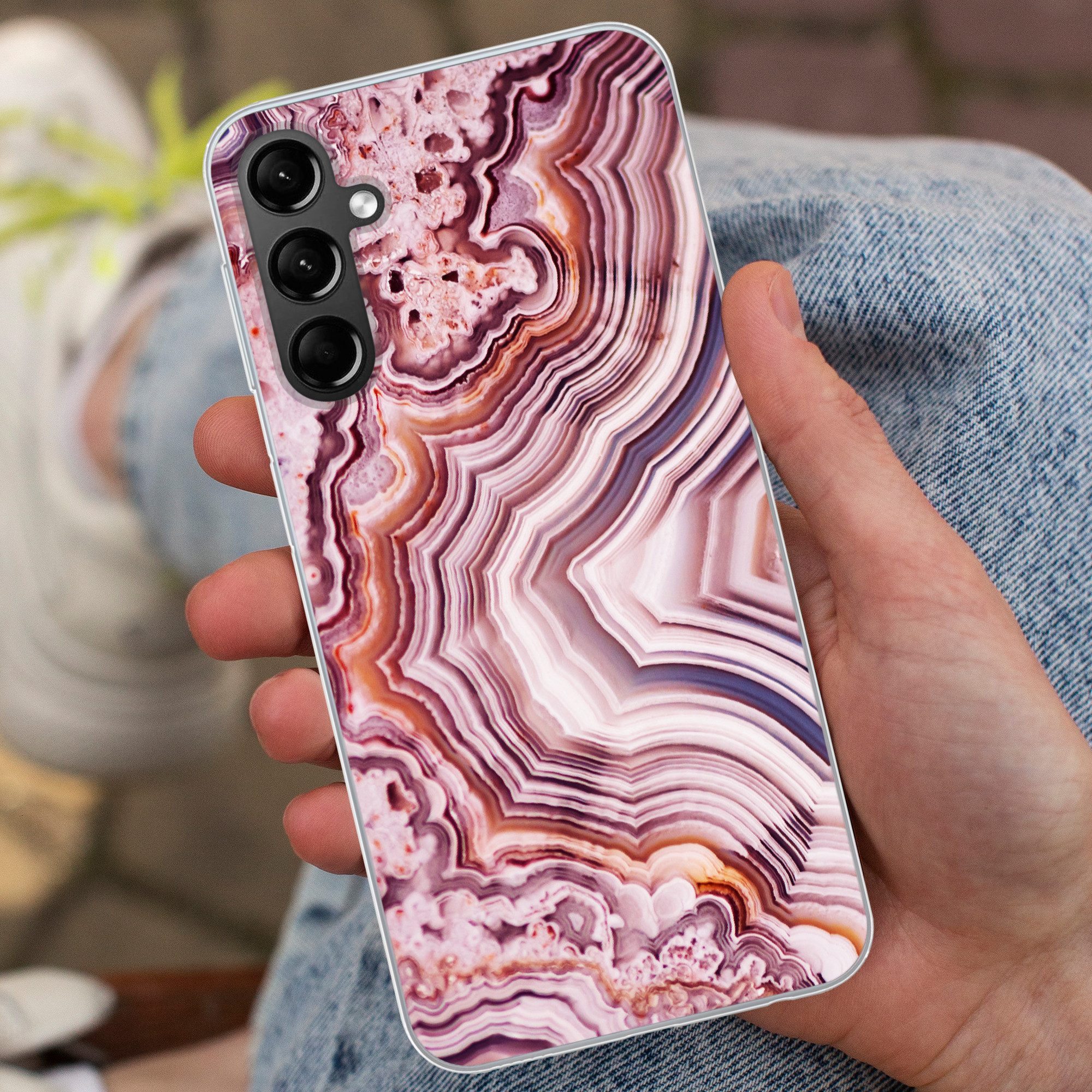 MuchoWow Handyhülle für Samsung Galaxy A24 Naturstein - Rosa - Luxus, Smartphone-Bumper, Print, Handy Schutzhülle Dünn