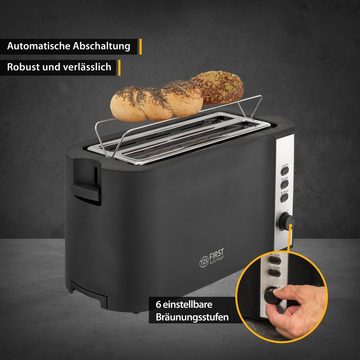 TZS FIRST AUSTRIA Toaster 4-Scheiben-Toaster, Brotzentrierung, Langschlitz, 1200-1500W, für Küche/Haushalt, Brötchenwärmer, Krümelfach, Bräunungsgrade: 6, Auftau- Aufwärmfunktion