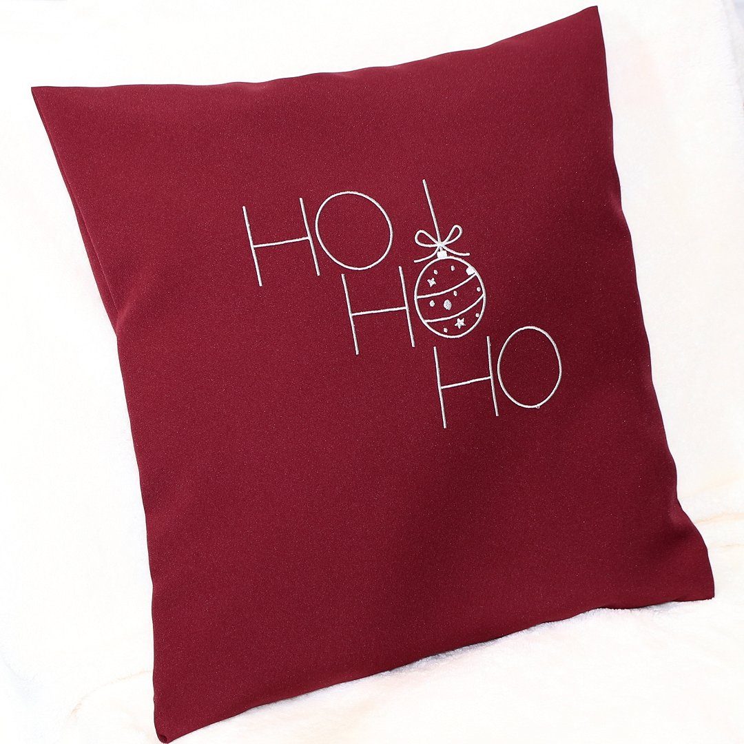 mit Stickerei Kissenbezug minimalistisch - Primawela Weihnachten HoHoHo, Bordeauxrot Bezug Christmas