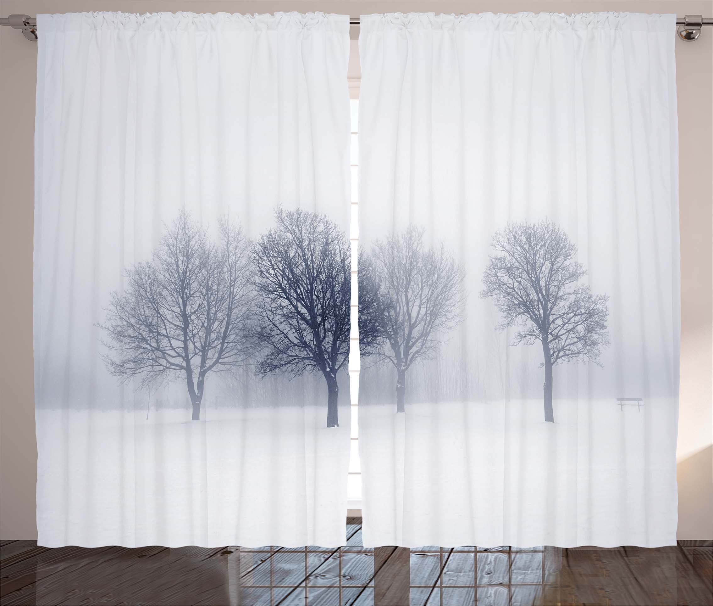 Gardine Schlafzimmer Kräuselband Vorhang mit Schlaufen und Haken, Abakuhaus, Landschaft Winter Leafless Wald