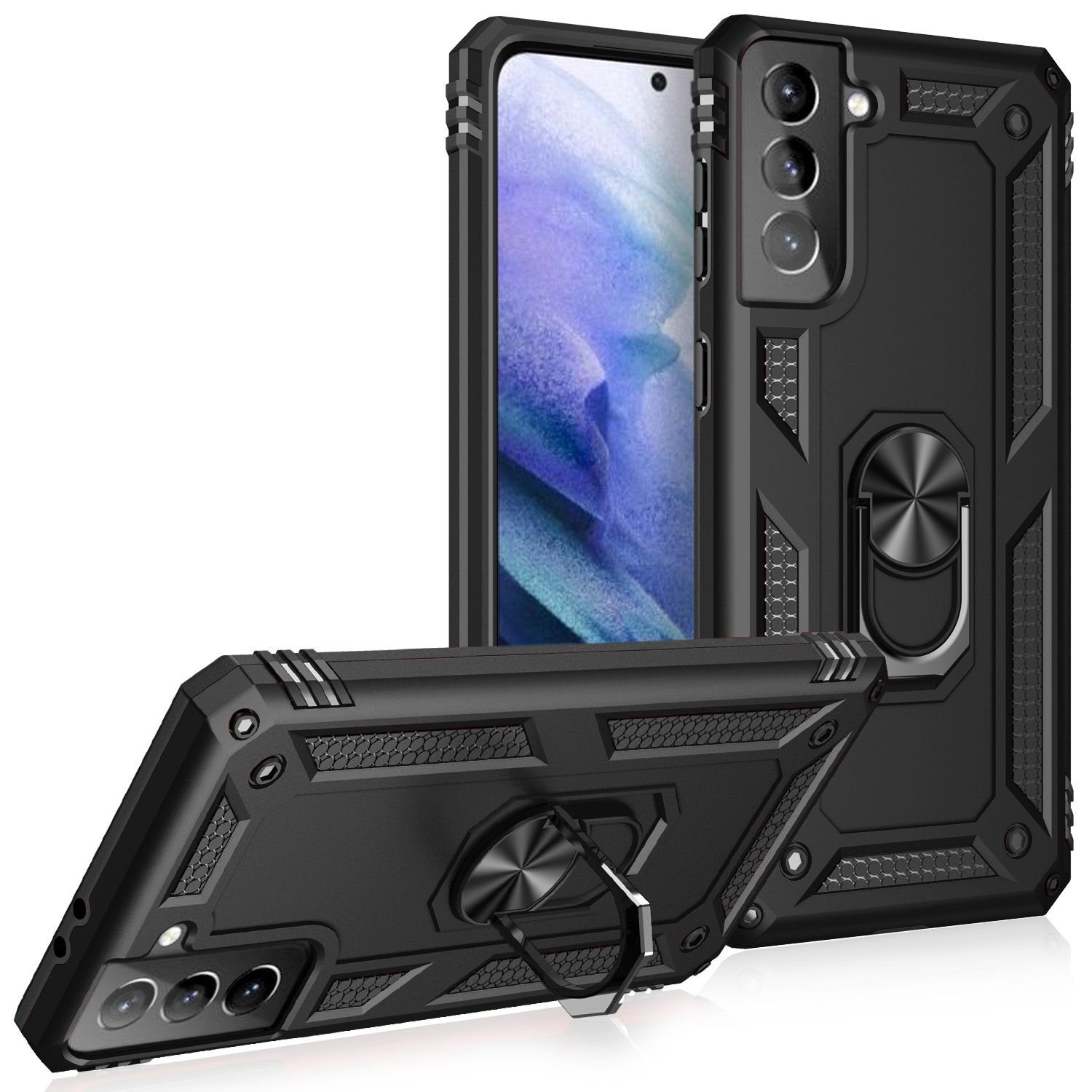 Nalia Smartphone-Hülle Samsung Galaxy S21, Outdoor Military Style Hülle mit Ring / Extrem Schützend / Panzer Case