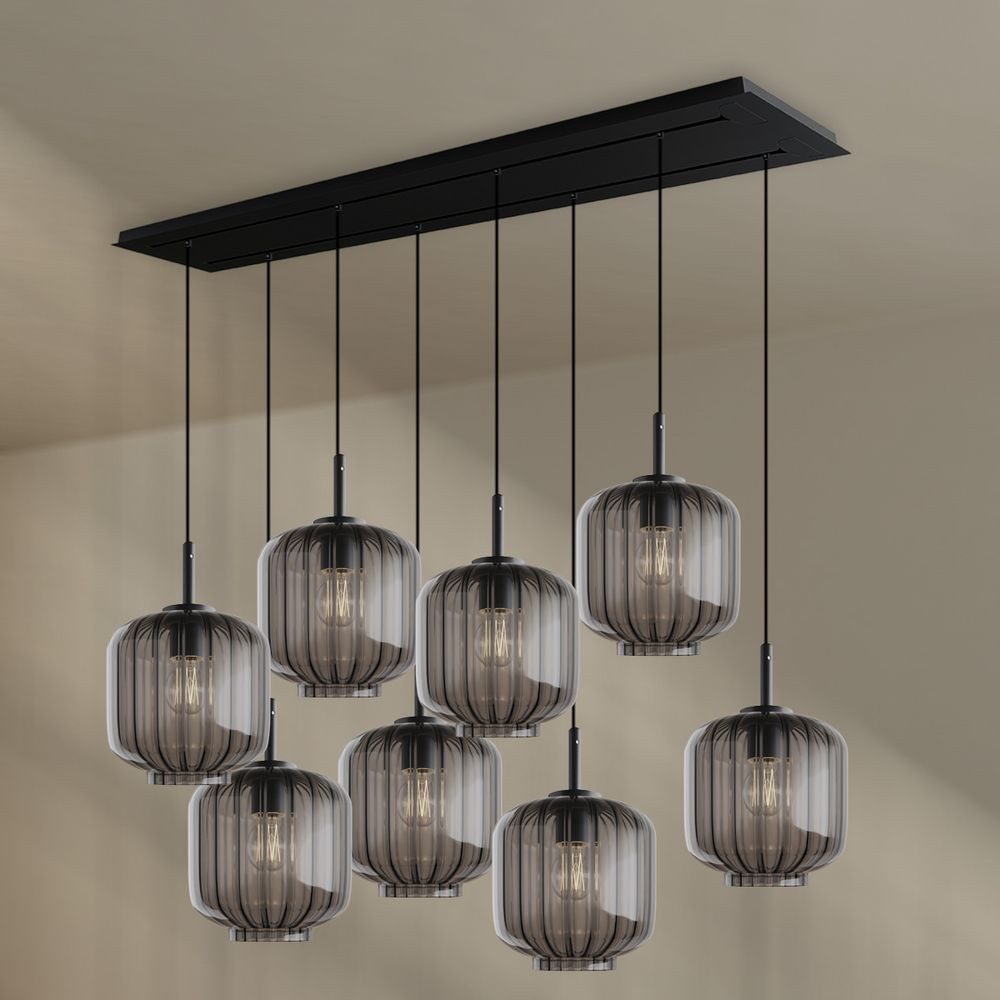 s.luce Pendelleuchte Velo Esstischleuchte 8-flg 160cm 2-reihig Ø 20cm Rauch