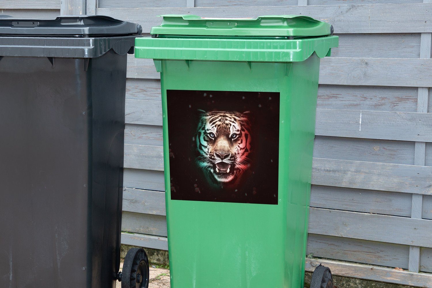 Sticker, Abfalbehälter Mülleimer-aufkleber, Container, MuchoWow Mülltonne, - Wandsticker Farbe - (1 Tiere Tiger St),
