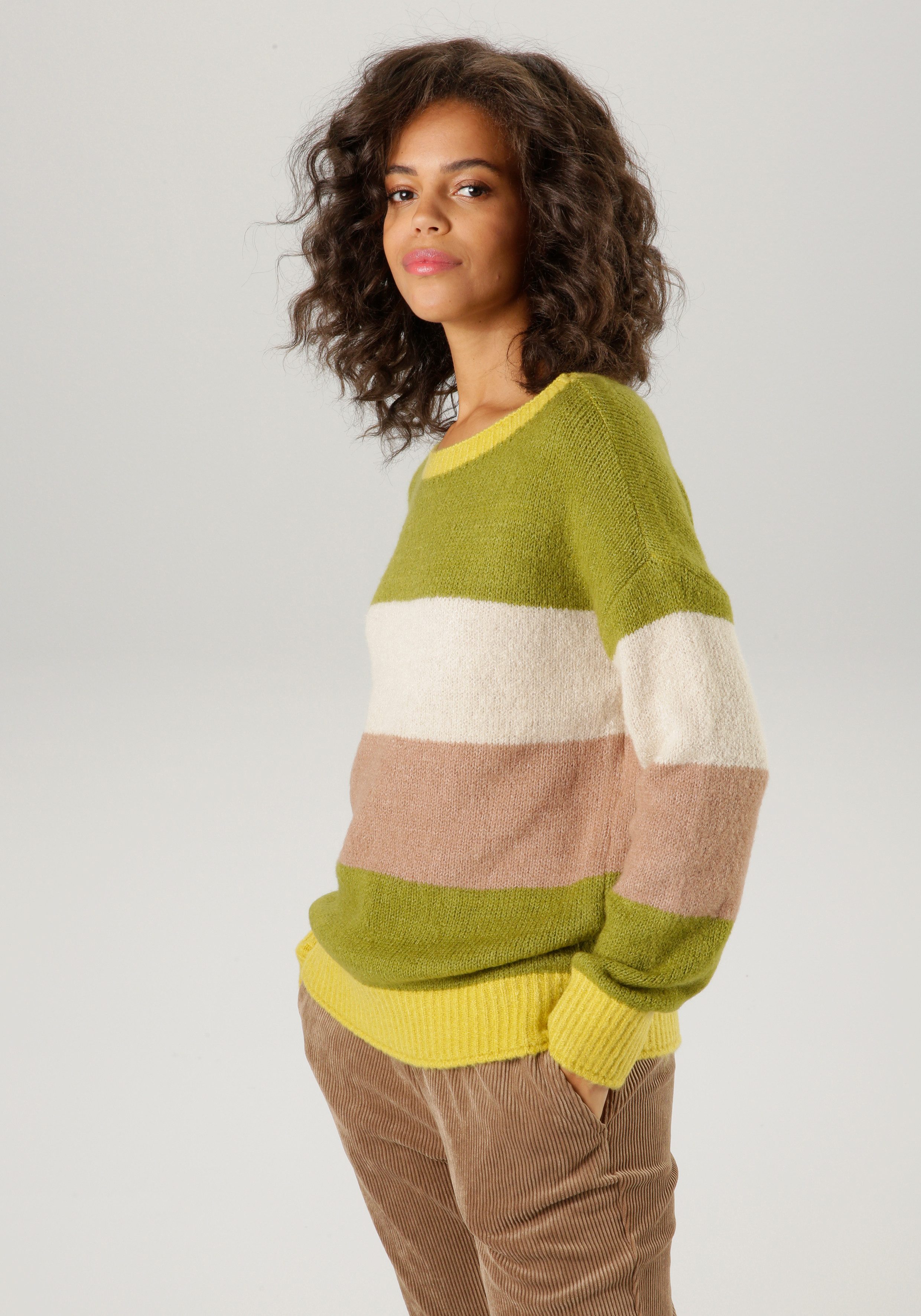Aniston CASUAL Strickpullover mit trendfarbenen, breiten Ringeln günstig online kaufen