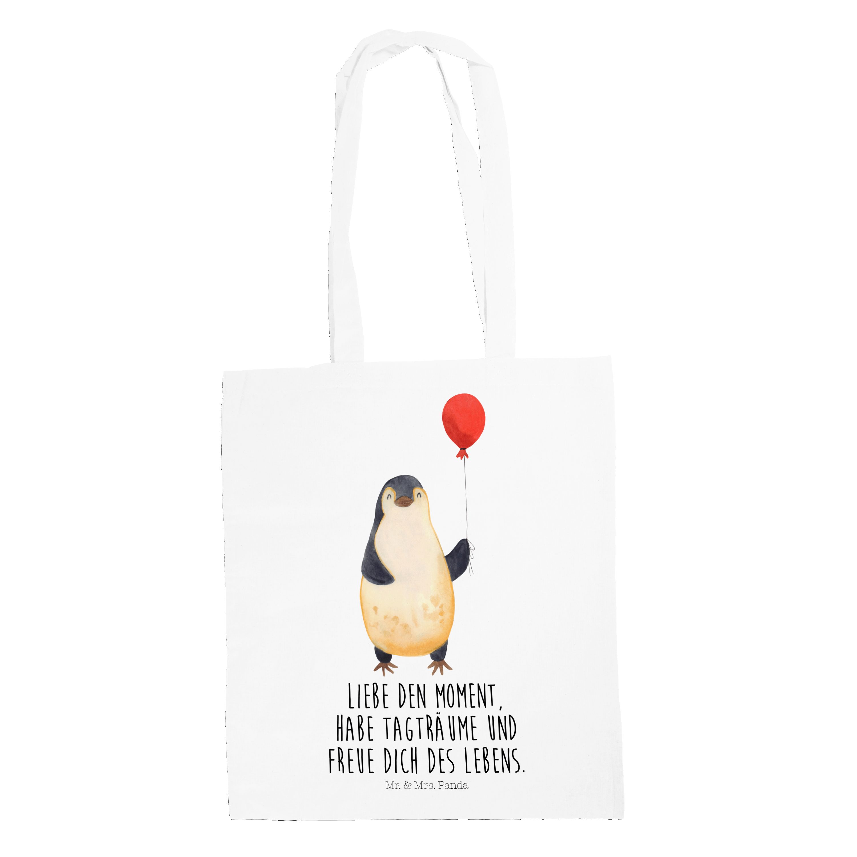 Mr. & Mrs. Panda Tragetasche Pinguin Luftballon - Weiß - Geschenk, Stoffbeutel, Geschenk Freundin, (1-tlg)