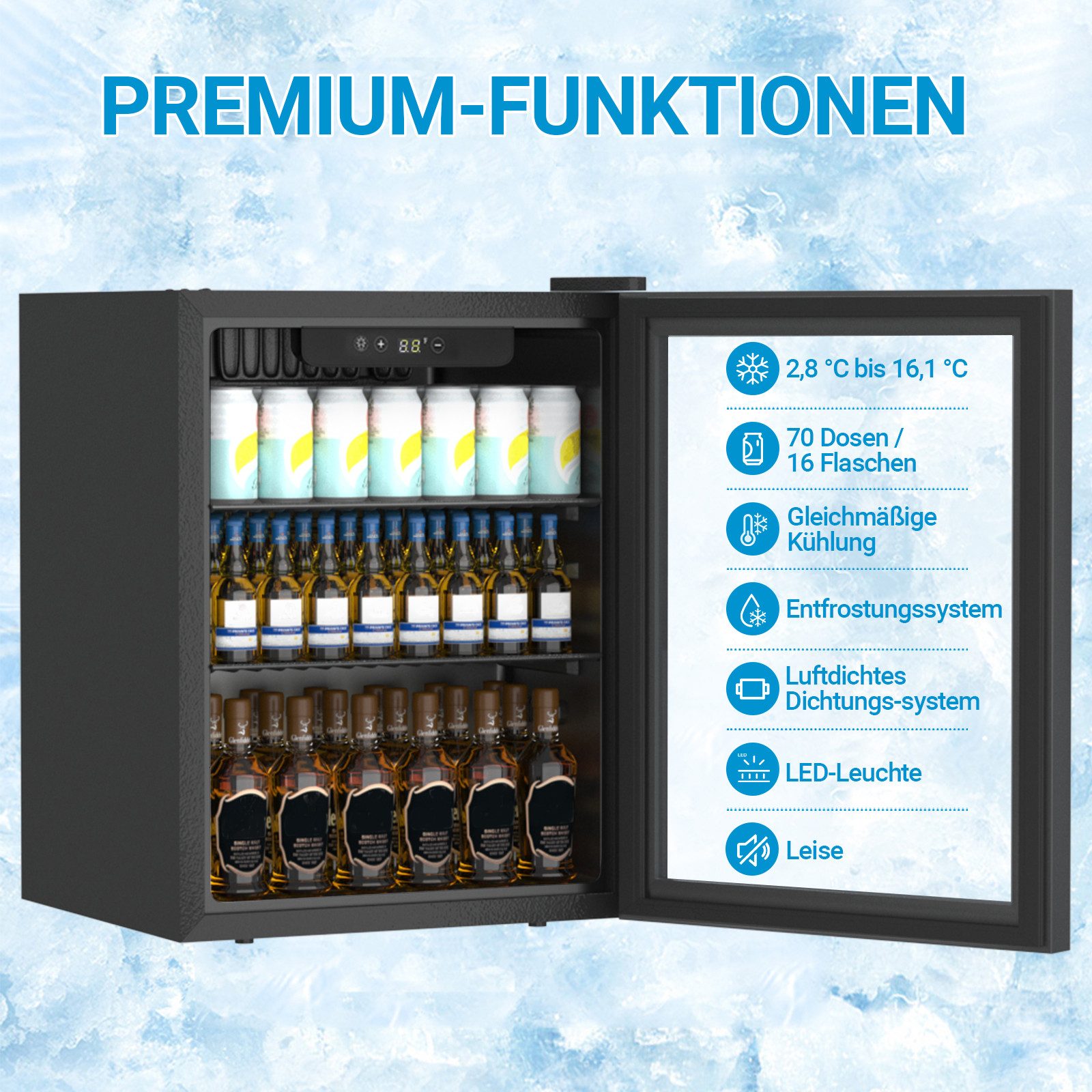 DollarDash Getränkekühlschrank JC-48-F, 57.5 cm hoch, 41.5 cm breit, LED-Leuchte, Hochentwickelte Temperatursteuerung, Energieeffizient