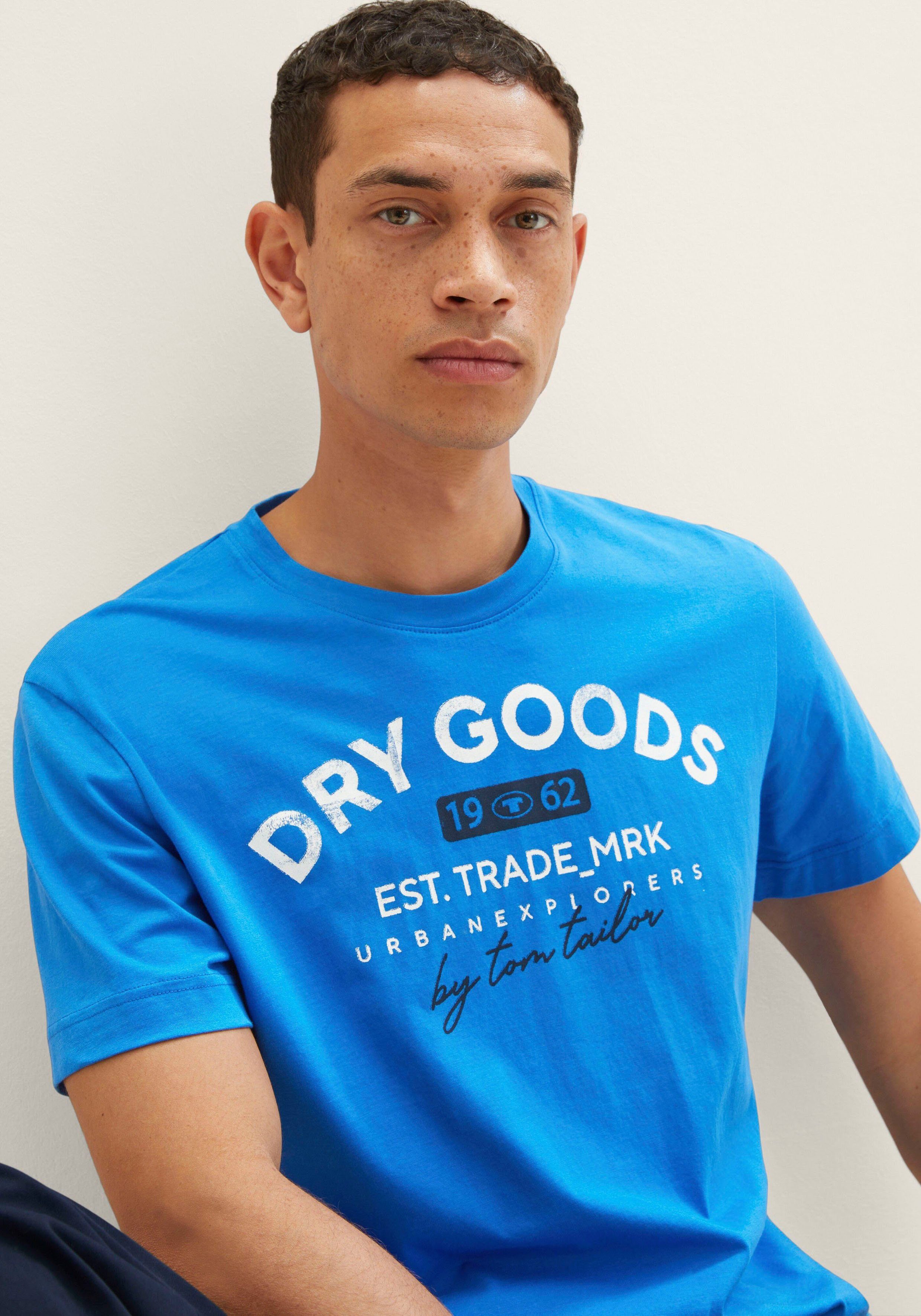 TOM TAILOR T-Shirt (Packung, Print der Brust 1x mit mit kleinem royalblau + auf 1x großem 2-tlg) dunkelblau Logo