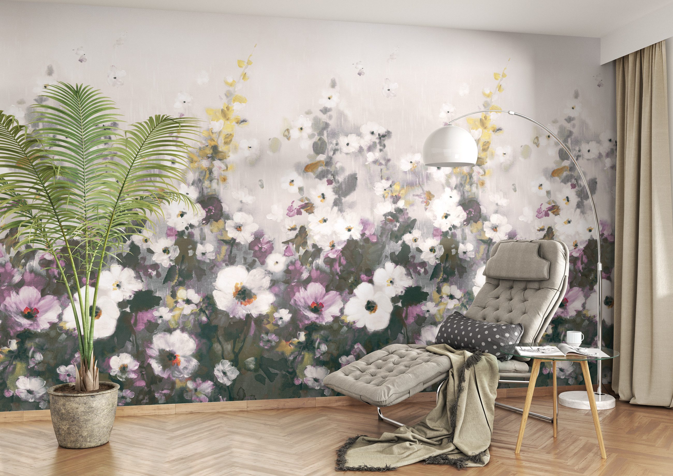Rasch Fototapete Blumenwiese - Vliestapete Lila, floral, bedruckt, (1 Rolle, 1 St., Kollektion 'Magicwalls' - 2,65 m x 2,12 m), Lichtbeständige Farben - Feucht abwischbar - Restlost abziehbar
