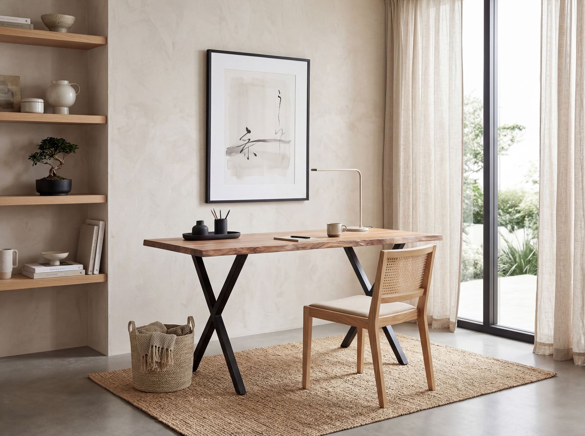 FINEBUY Schreibtisch FB68350 Akazie Massivholz Metall Bürotisch Computertisch (140x80x76 cm Akazie Massivholz, Baumkante Modern), Computertisch Home Office, Bürotisch X-Beine