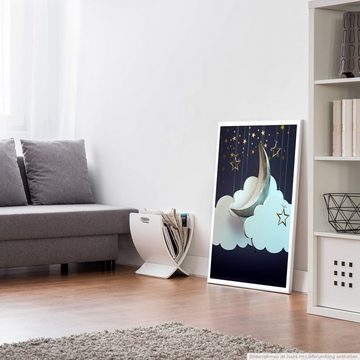 Sinus Art Poster 60x90cm Künstlerische Fotografie Poster Mond mit goldenen Sternen und Wolken