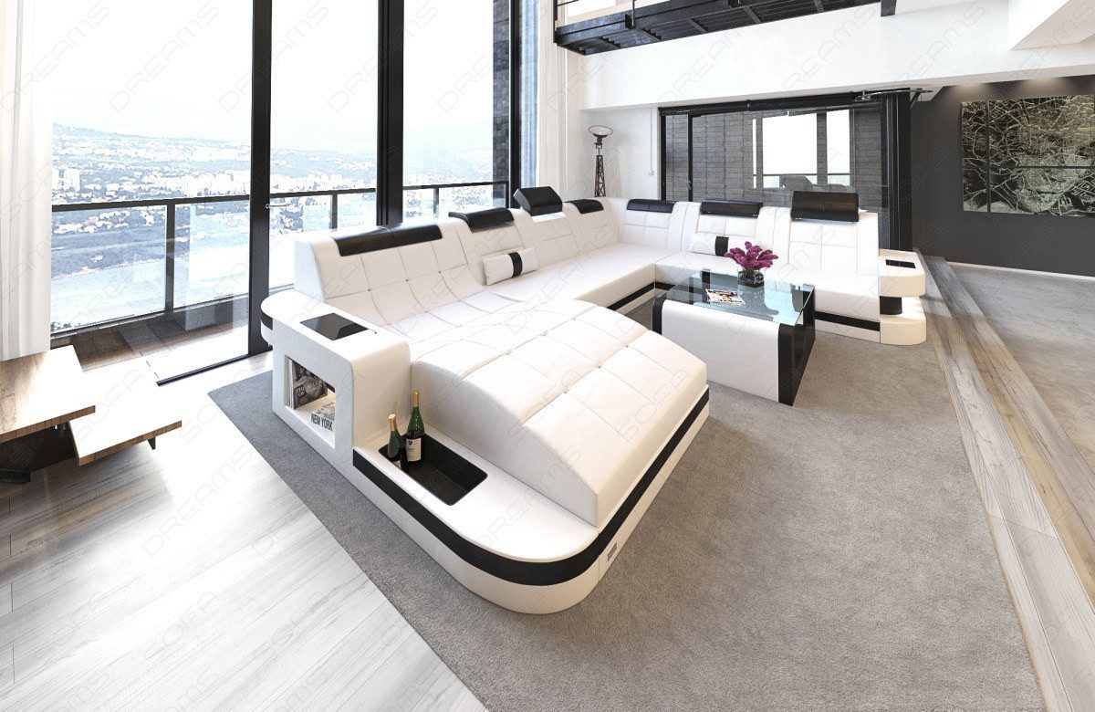 Sofa Dreams Wohnlandschaft XXL Ledersofa Wave U Form Mini, Designersofa