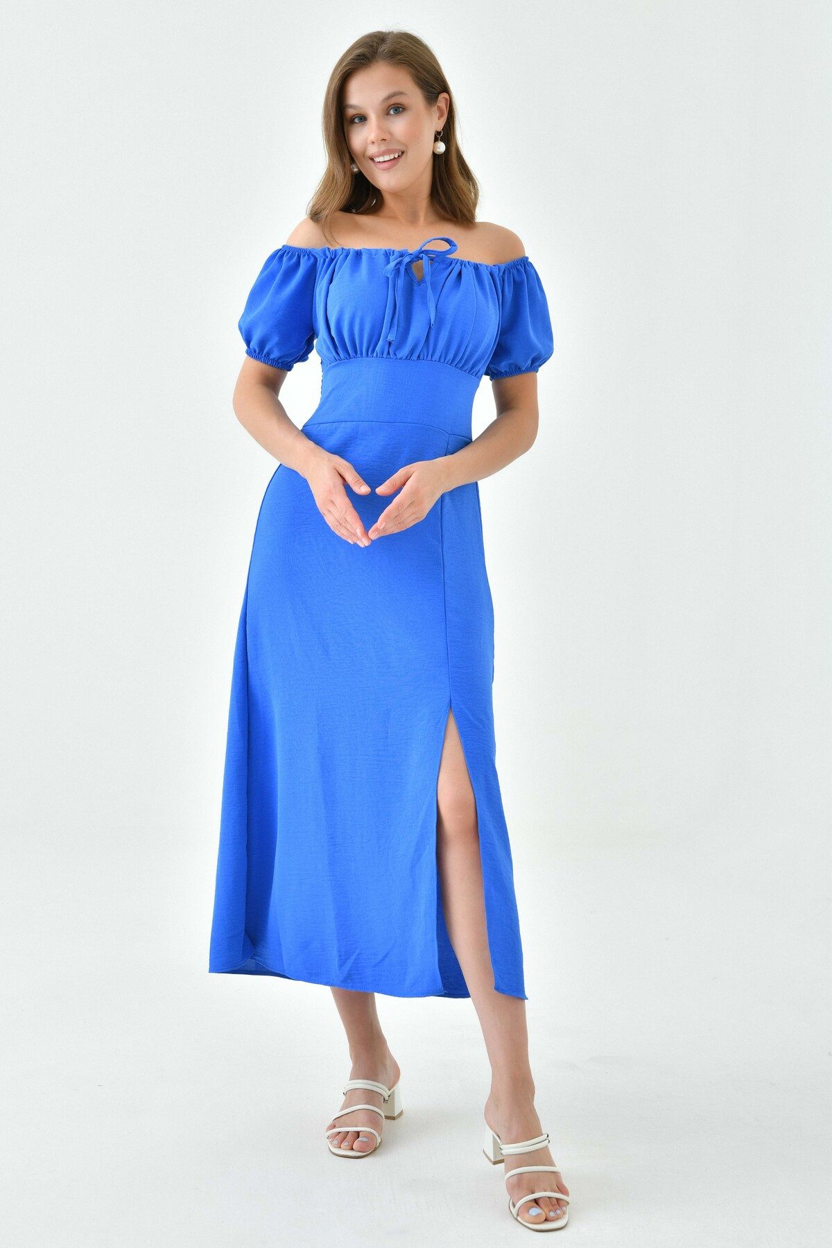 WOMAN VISION Minikleid Damen Blaues Midi-Kleid mit Aerobin-Stoff, Rückenreißverschluss und Sc