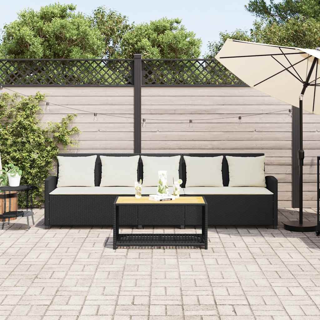 vidaXL Gartenlounge-Set Gartensofa 5-Sitzer mit Kissen Schwarz Poly Rattan, (1-tlg)