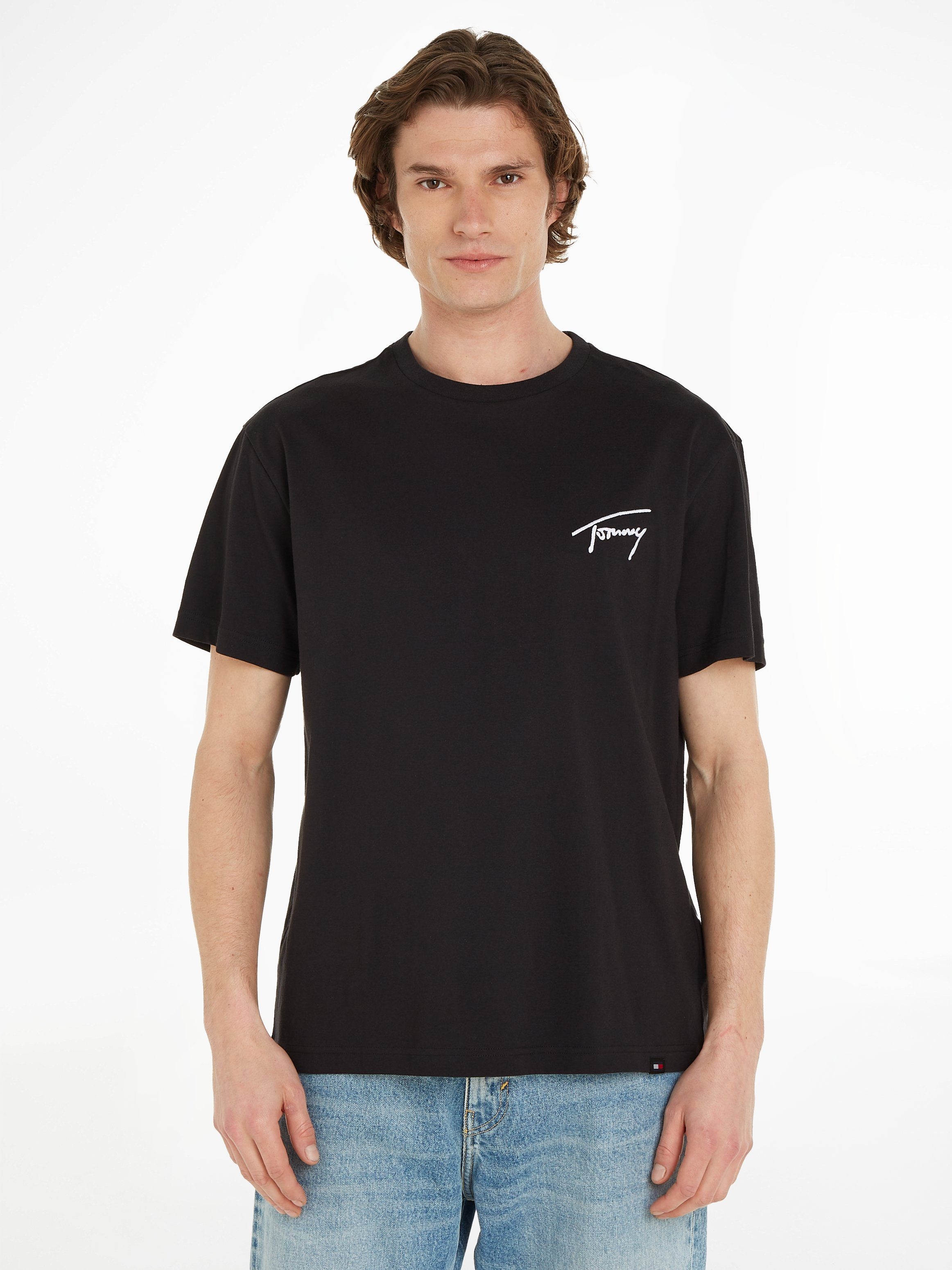 Tommy Jeans T-Shirt TJM REG SIGNATURE TEE EXT mit Logostickerei Black
