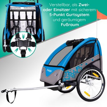 Froggy Fahrradkinderanhänger, mit Federung, 5-Punkt Sicherheitsgurt, für 1 bis 2 Kinder max. 40kg