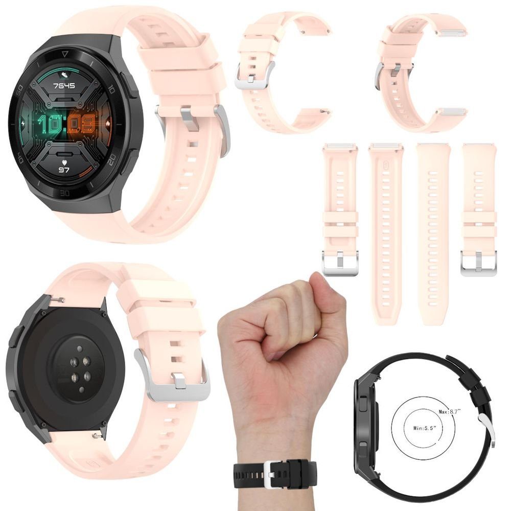 Wigento Für Huawei GT2E Fitness Watch Uhr Kunststoff Silikon Ersatz Armband  Rosa Neu Fitnessuhr