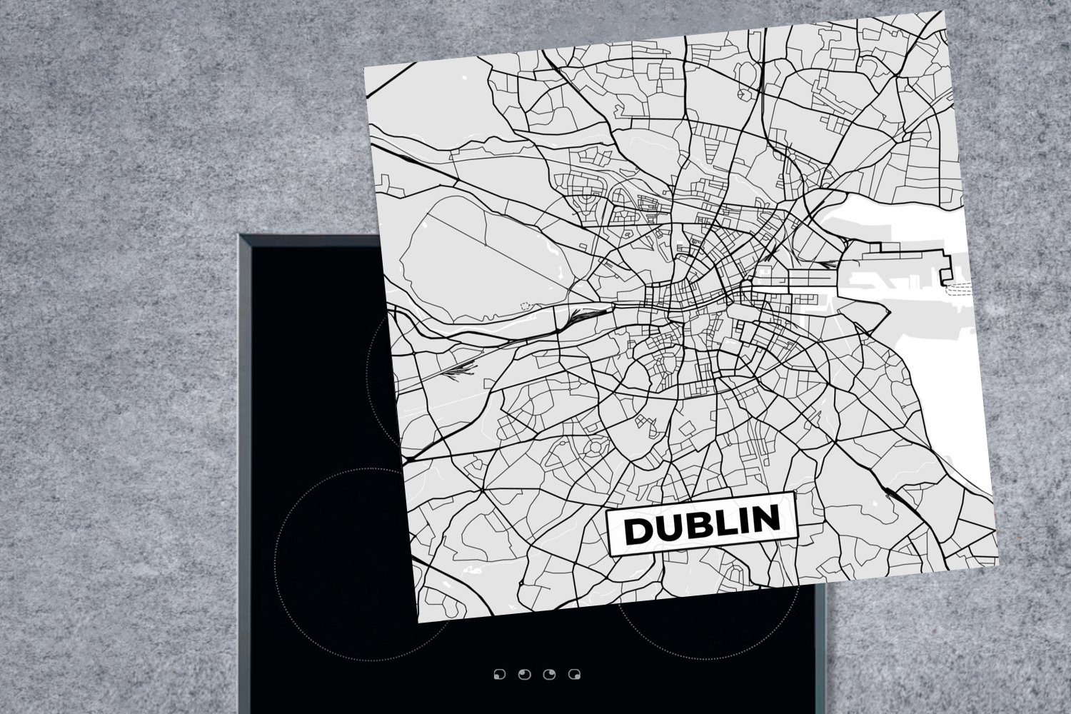 MuchoWow Herdblende-/Abdeckplatte Dublin - Stadtplan Weiß Schwarz Karte, 78x78 (1 für küche und tlg), Arbeitsplatte Vinyl, Ceranfeldabdeckung, cm, - 