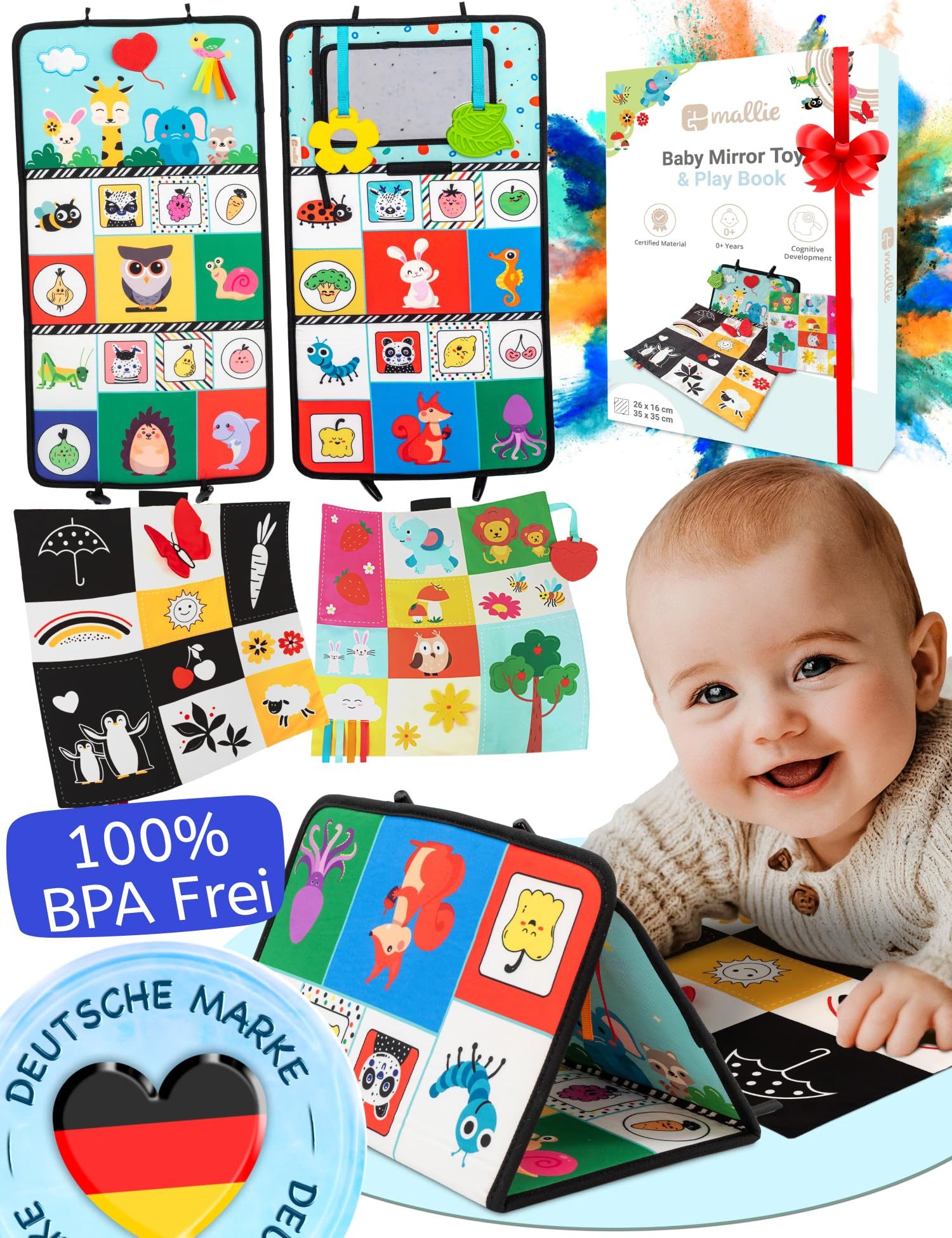 Mallie Babyspiegel Sensorik Baby Spiegel Spielzeug mit Bauchlage Knisterbuc günstig online kaufen