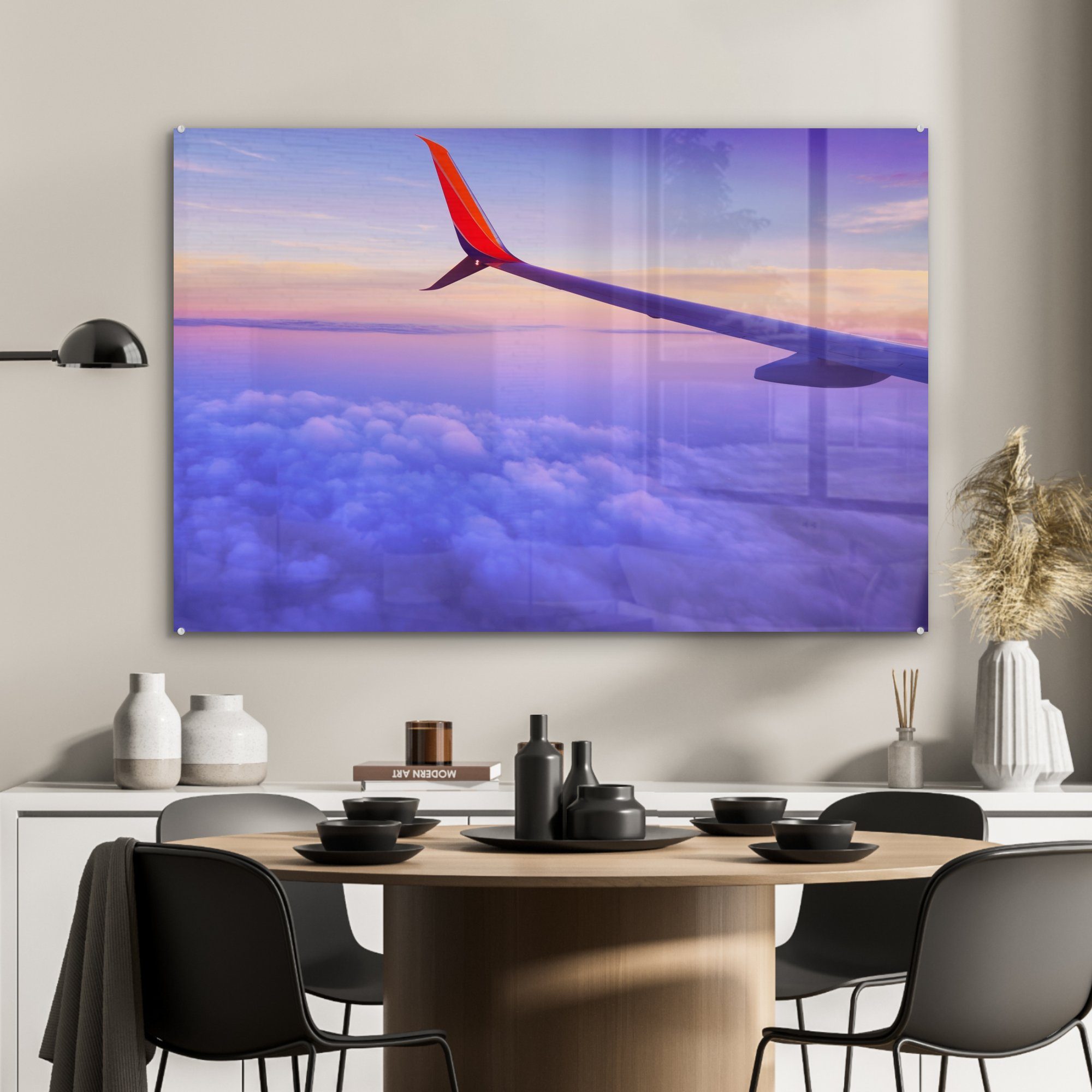 St), - Acrylglasbilder - (1 MuchoWow Wohnzimmer Flugzeug Schlafzimmer Acrylglasbild Wolken, & Flügel