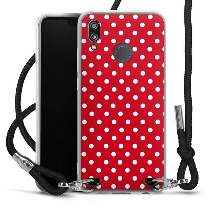 DeinDesign Handyhülle Punkte Retro Polka Dots Polka Dots - dunkelrot und weiß Huawei P20 Lite Handykette Hülle mit Band Case zum Umhängen